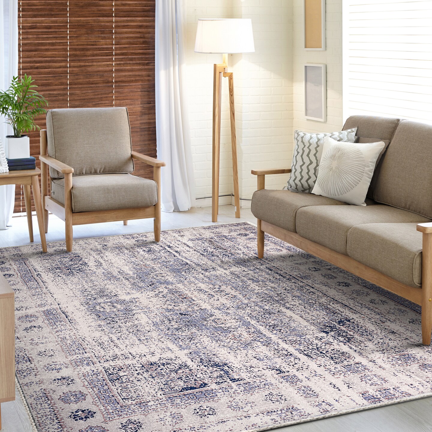 Sorbus 8x10 Area Rug, Machine Washable, Non-Slip, Vintage Rug With Rubber Backing