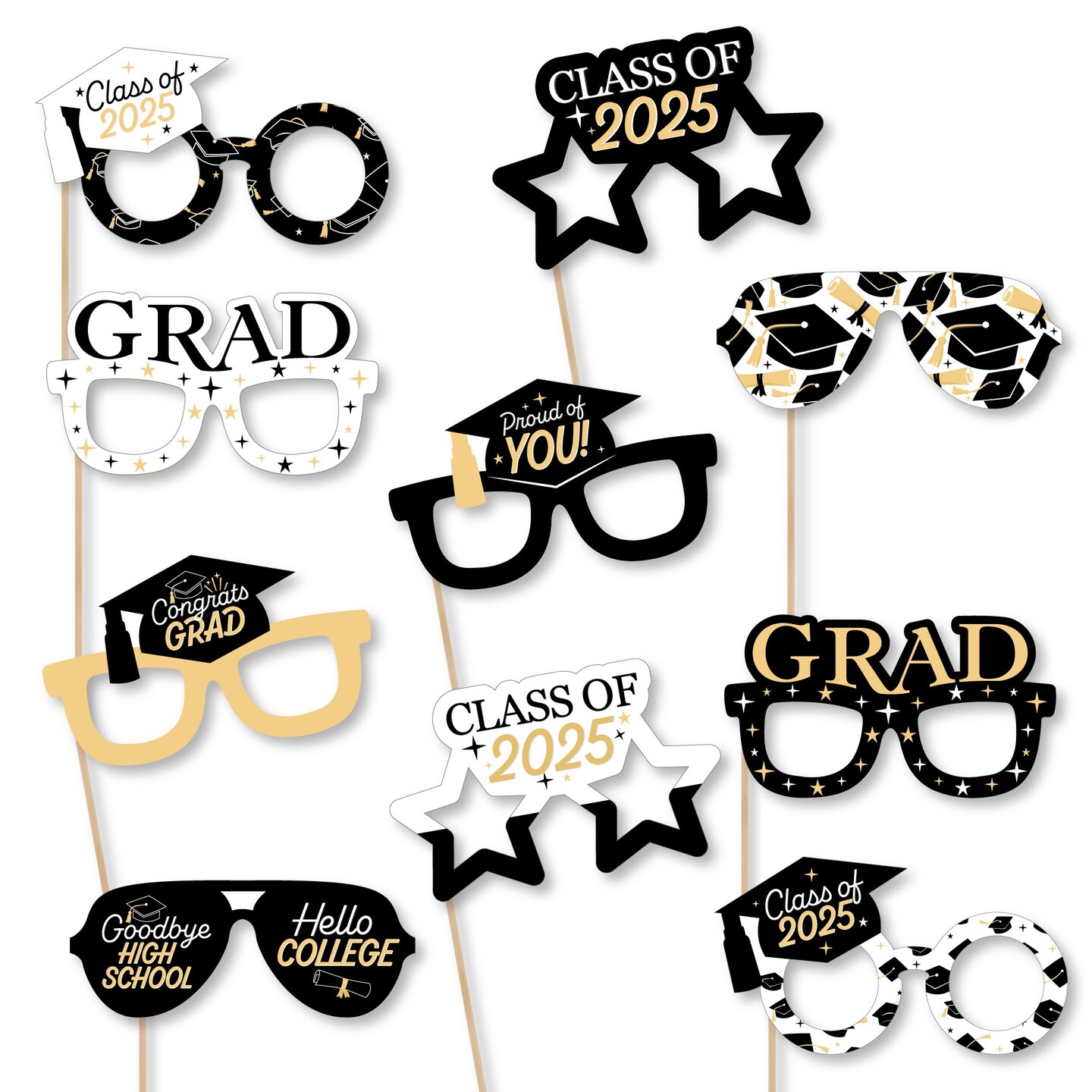 Big Dot of Happiness 2025 Hello College Graduation Glasses - Paper Card Stock Party Photo Booth Props Kit - 10 Count