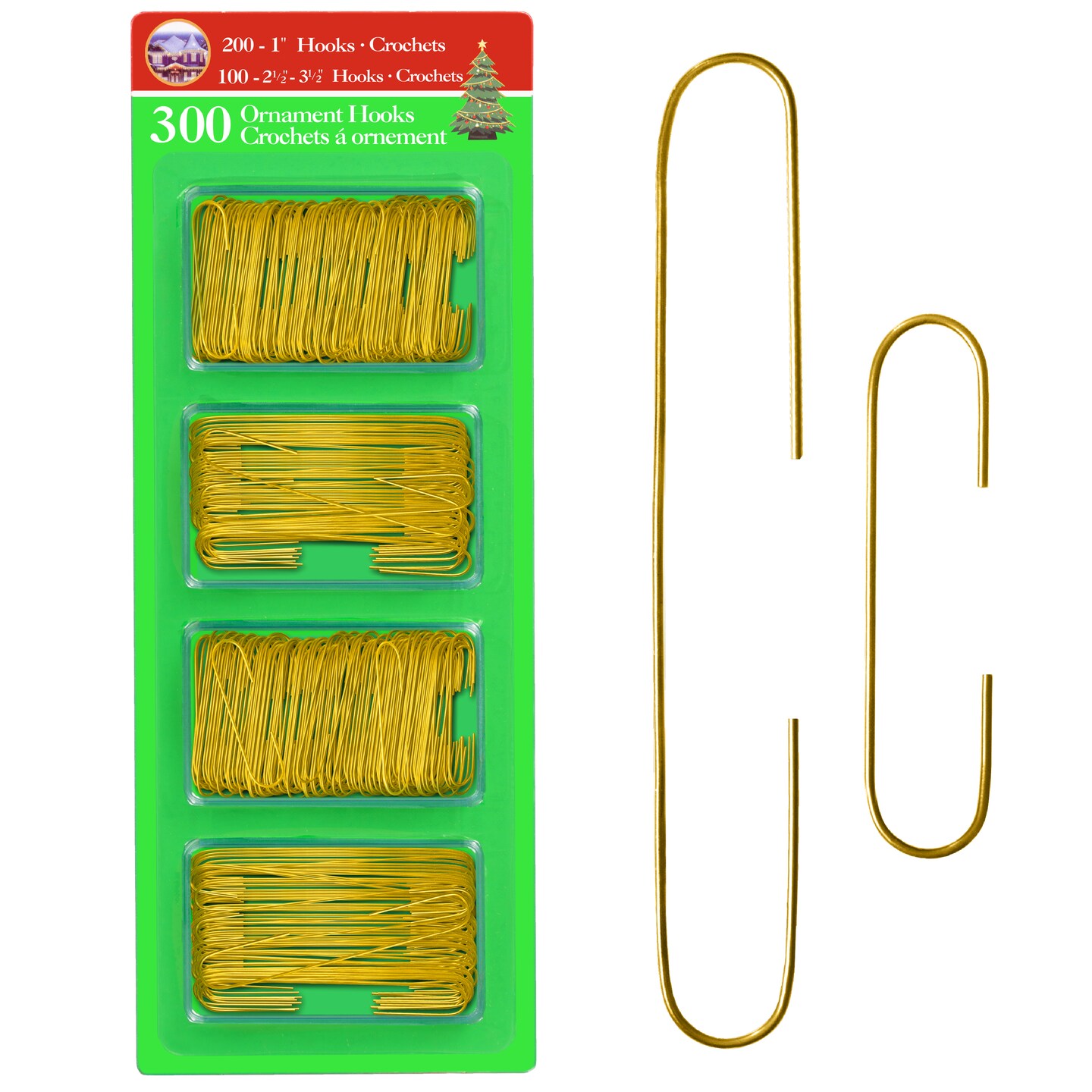 RNDs 300 Pack Ornament Hooks Christmas Tree Decorating Hangers- Metal Wire Ornament Hooks For Christmas Tree Decoration Hanging (Gold)