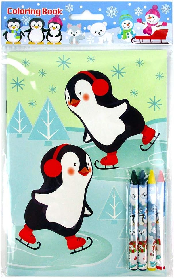 TINYMILLS Winter Snowman Penguins Coloring Book Crayon Set for Kids Party Favors with 12 Coloring Books and 48 Crayons for Holiday Goody Bag Stuffers for Kids Gifts Carnival Prizes Classroom Gift