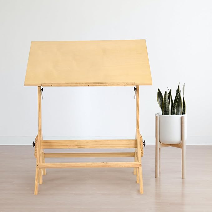 ARTIFY Extra Large Wood Drafting Table, Artist Drawing Table with Height Adjustable, Tilting Enlarge Tabletop, Studio Painting Table & Art Craft Desk for Writing, Nature