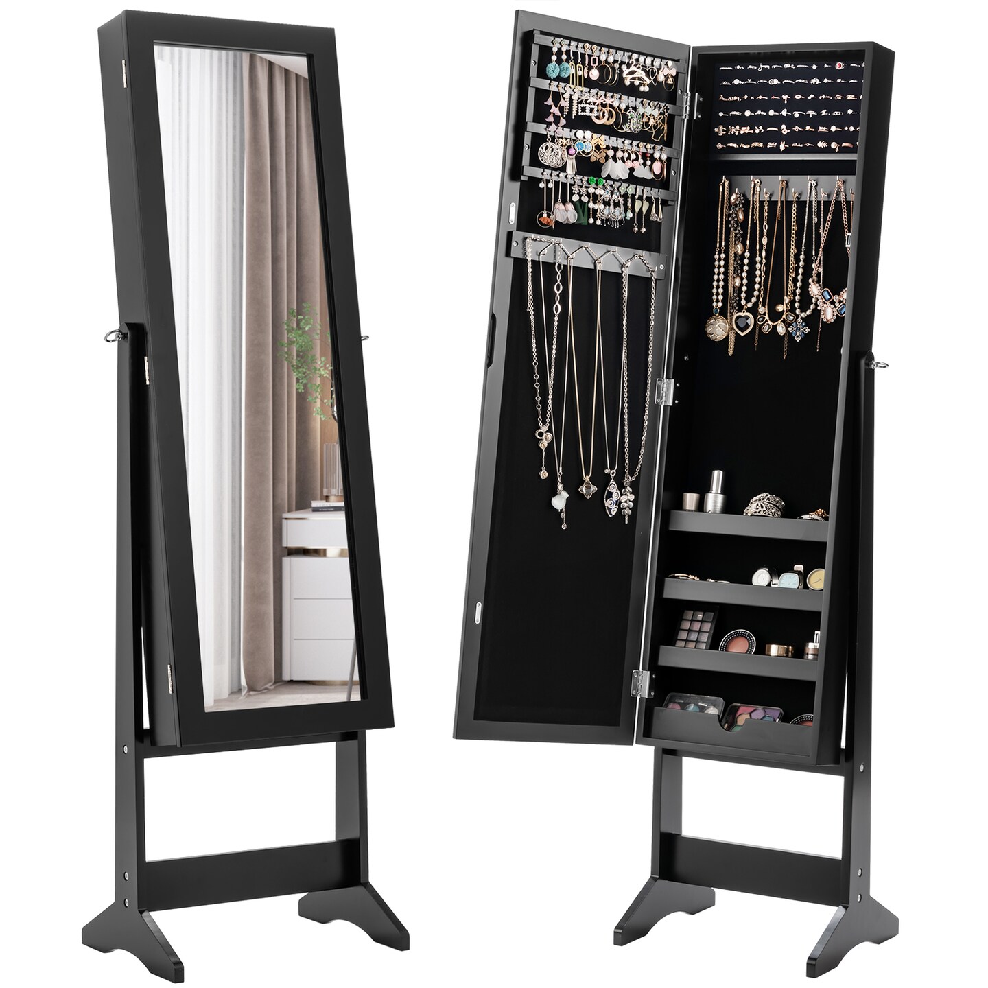Costway Jewelry Mirrored Cabinet Armoire Organizer Storage Box with Stand Christmas Gift Black/White/Coffee/Brown