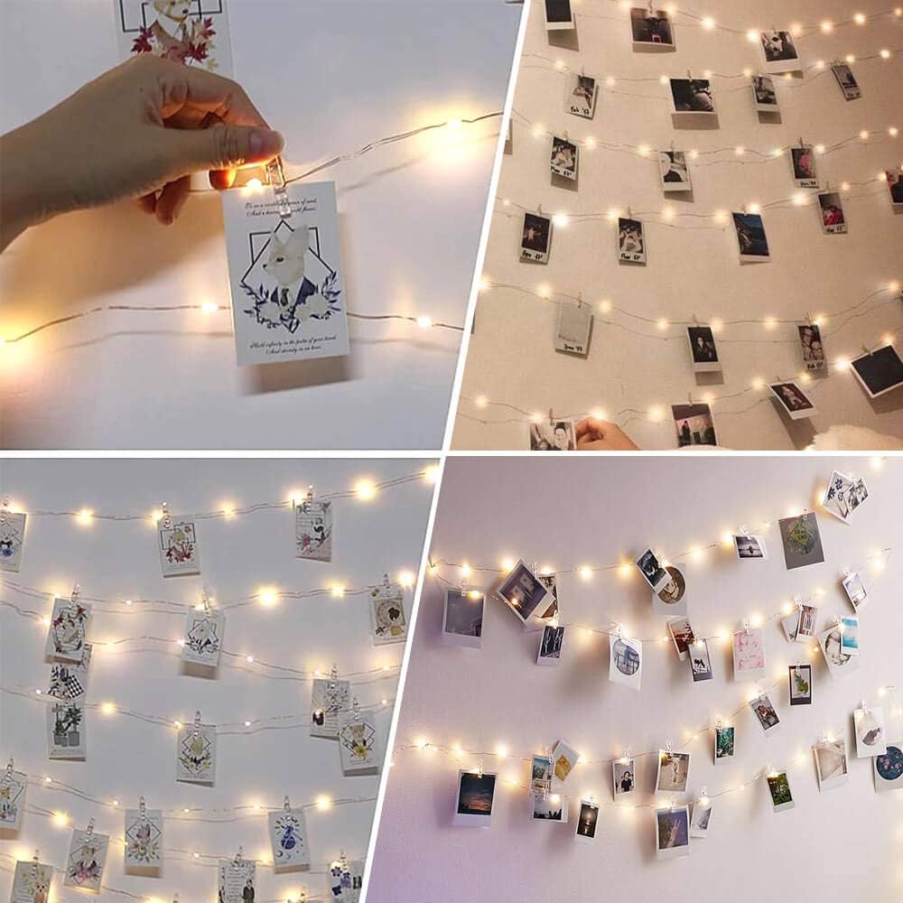 Photo Clip String Light - 33Ft 100LED Fairy Lights with Clips for Pictures with Timer, Photo Light with 50 Clear Clips for Bedroom Christmas Wedding D&#xE9;cor