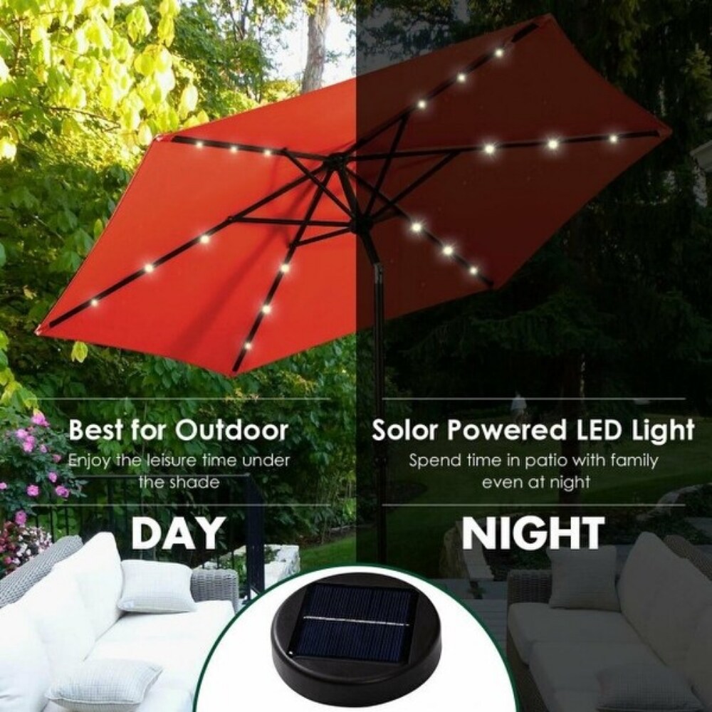 9 Feet Patio Solar Umbrella LED Patio Market Steel Tilt with Crank Outdoor