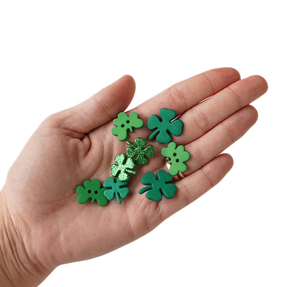 Buttons Galore Shamrock Button Assortment – 50 St. Patrick’s Day Novelty Buttons for Sewing & Crafts – Assorted Green Shamrock Designs