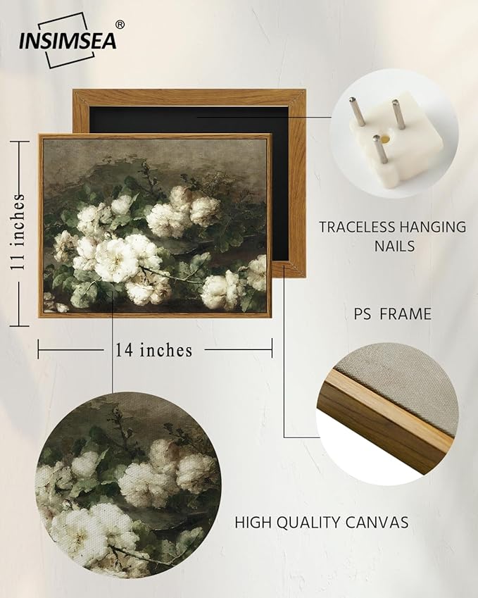 Framed Canvas Wall Art Vintage Decor, Flower Prints Wall Art Room Wall Decor, Botanical Prints Wall Art for Living Room Decorations, Rustic ArtWork for Bathroom Bedroom Home Decor, 11"x14"