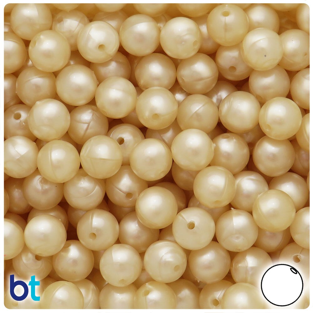 BeadTin Natural Pearl 10mm Round Plastic Craft Beads (150pcs)