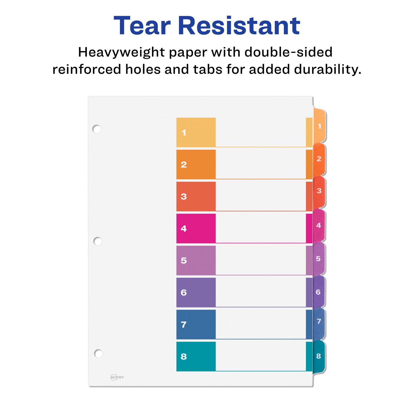 Avery Ready Index 8 Tab Binder Dividers, Customizable Table of Contents, Multicolor Tabs, 24 Sets (11168)