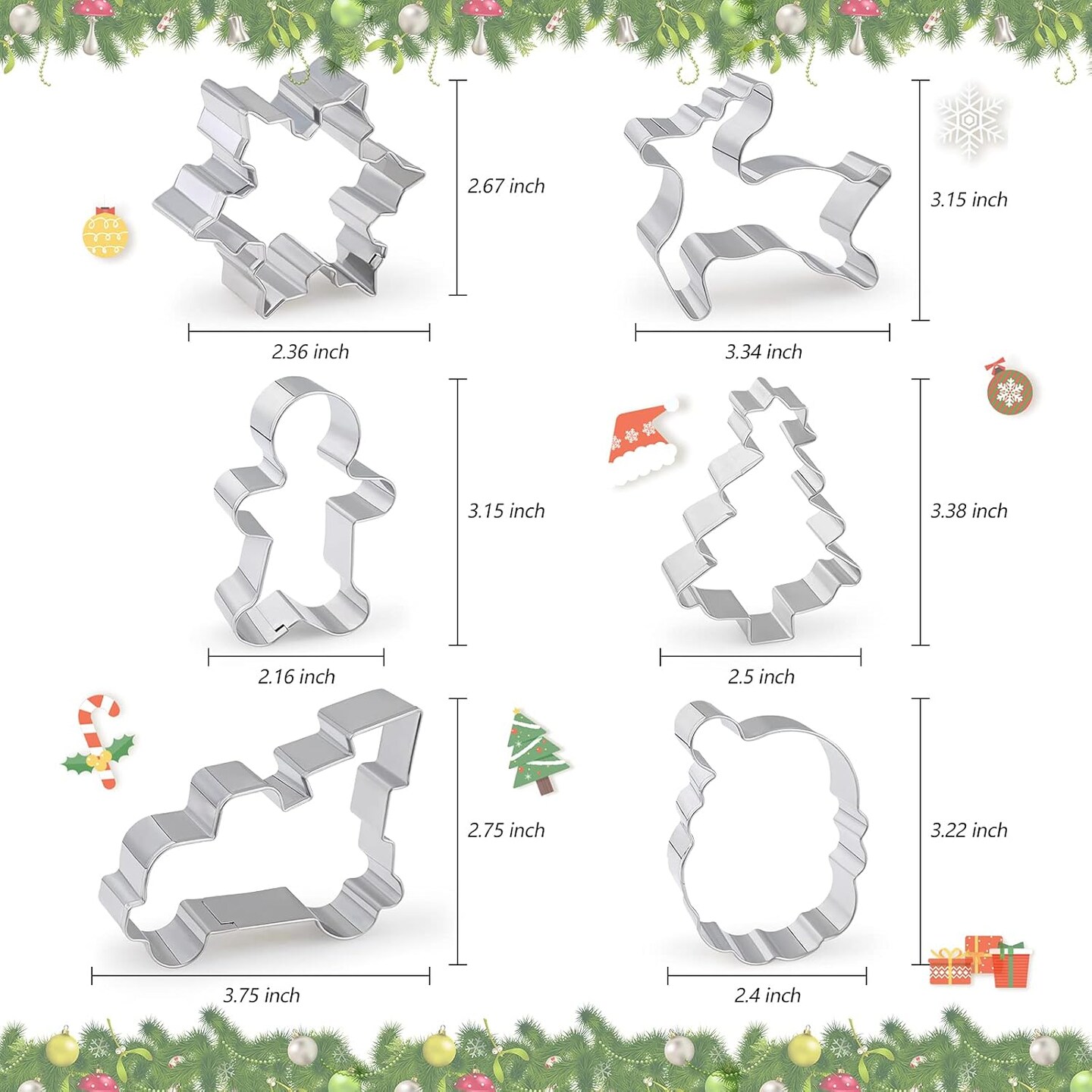 9 Piece Stainless Steel Christmas Cookie Cutter Set for Holiday Baking