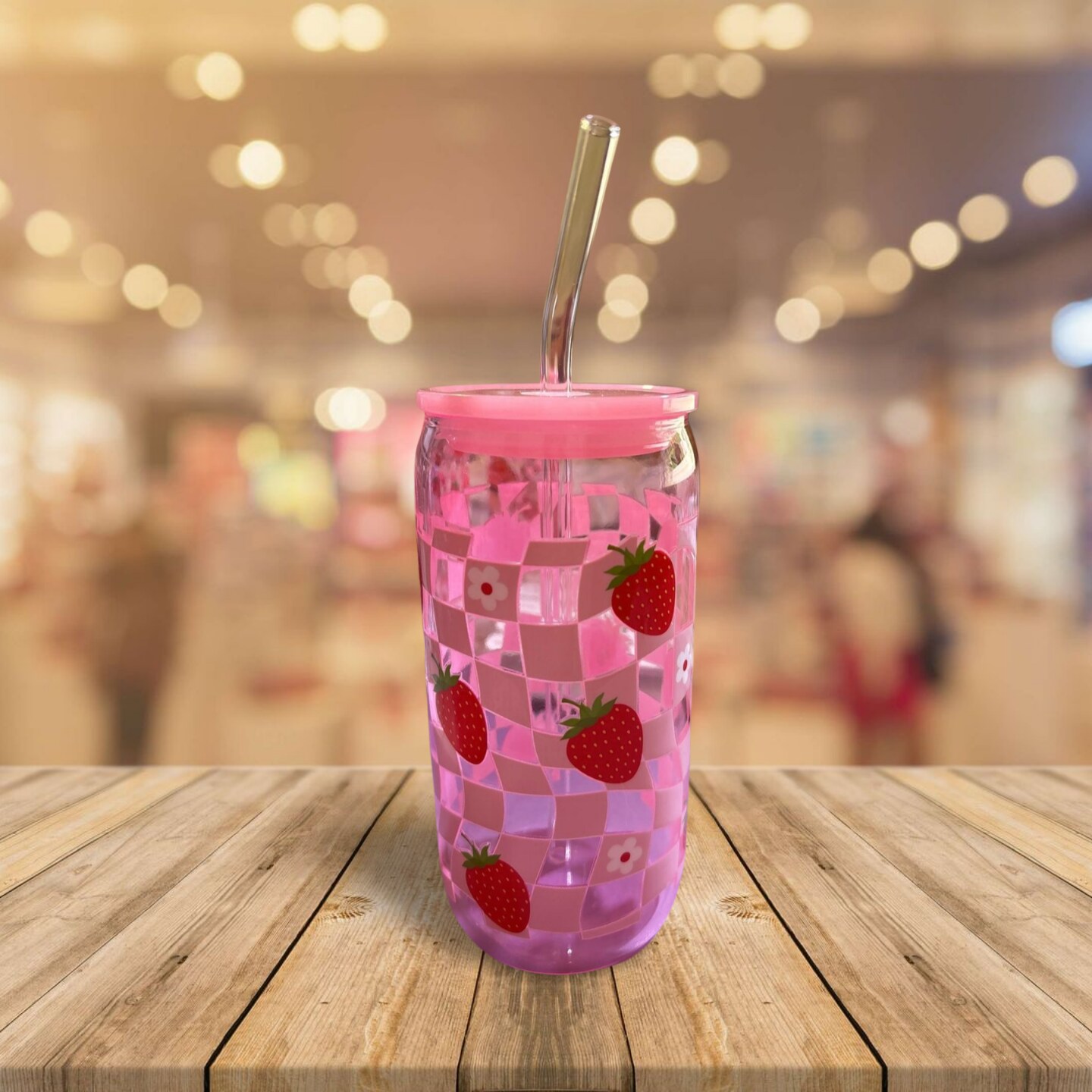 Charming Clear Pink Glass Tumbler with Strawberries - 16oz with Pink Lid  and Glass Straw | MakerPlace by Michaels