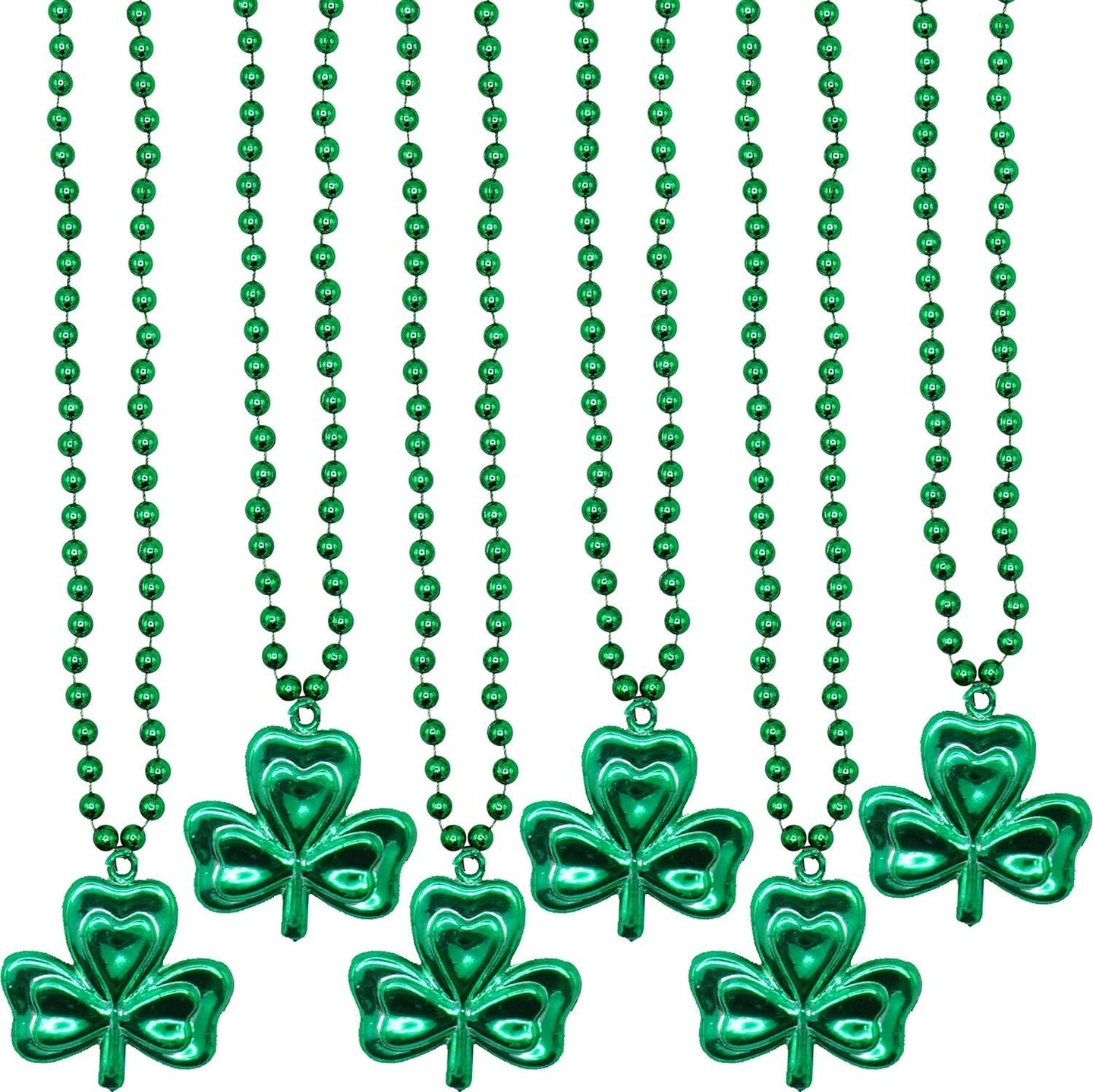 4E's Novelty 12 Pcs St Patricks Day Beads Necklace Bulk Green Shamrock Beads for Irish Party Favors & Supplies, Costume Accessories