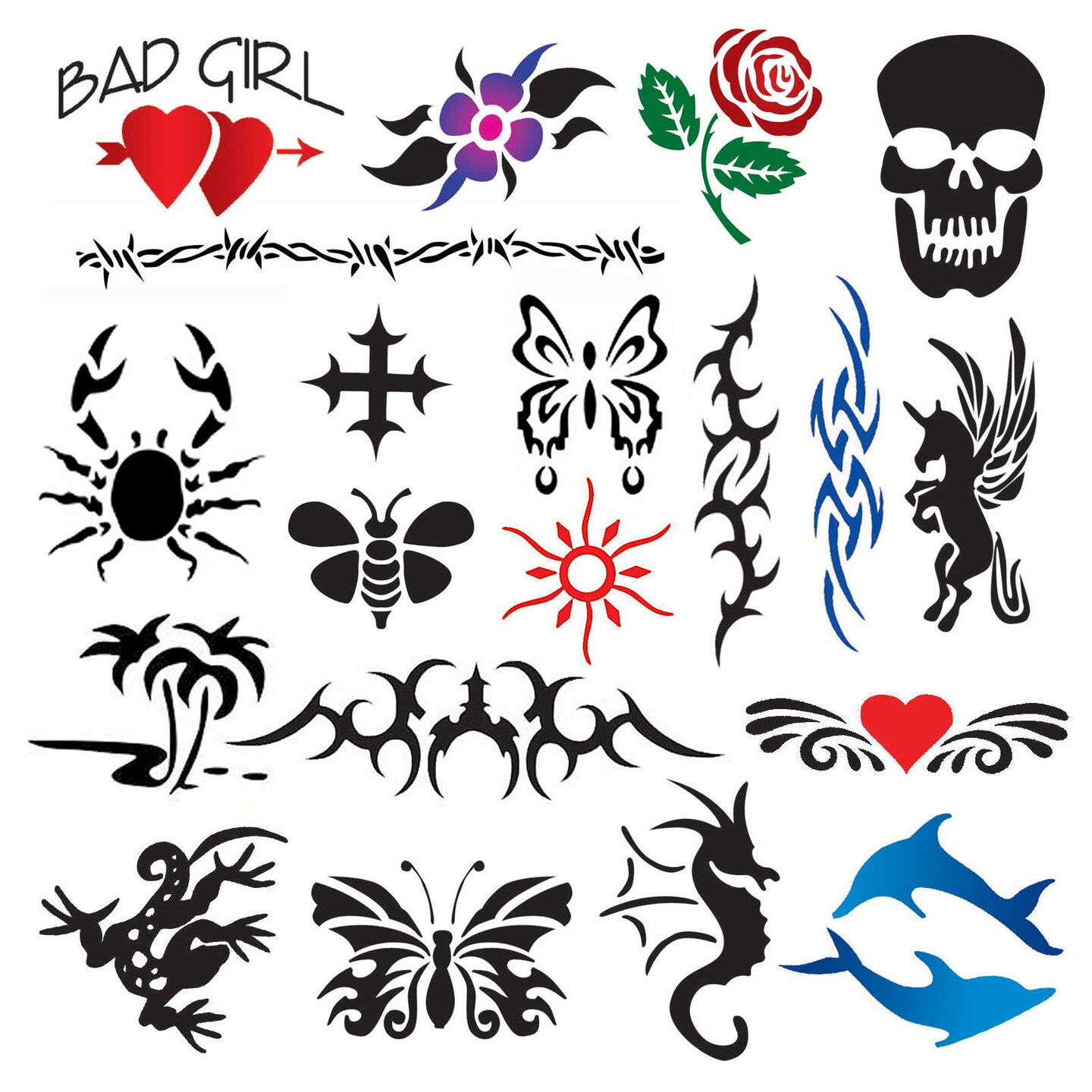 PointZero Temporary Tattoo Airbrush Stencils 20 Designs - Mini-Book A