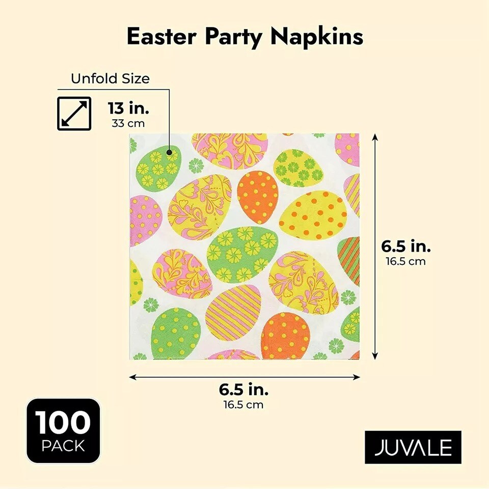 100x Easter Egg Party Paper Napkins for Lunch Tableware Decorations 6.5 Inches