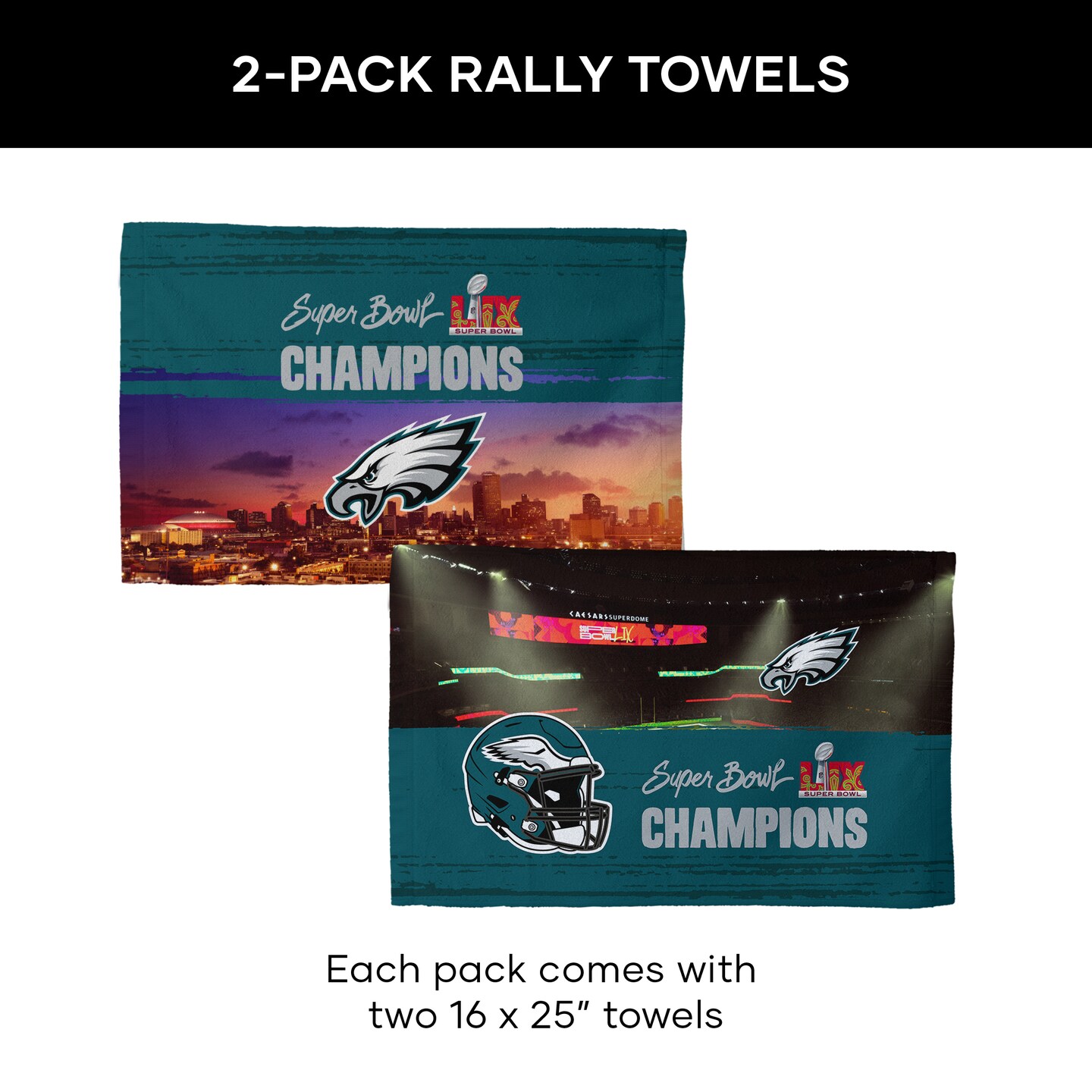 NFL Philadelphia Eagles 2025 Super Bowl LIX Overview Fan Towel 2 Pack 16X25 Inches
