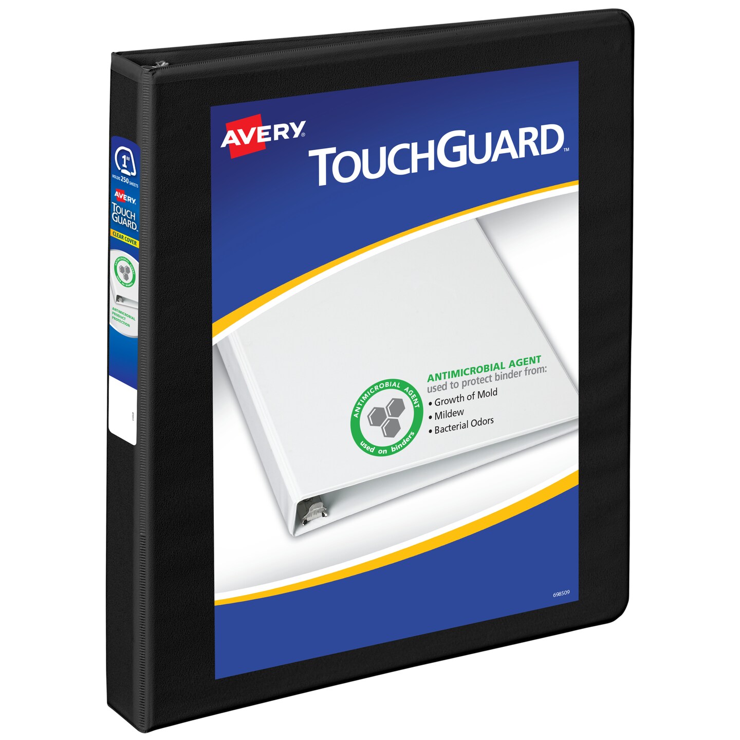 Avery TouchGuard Protection View 3 Ring Binder, Clear View Cover, 1&#x22; Slant Rings, 1 Black Binder (17118)