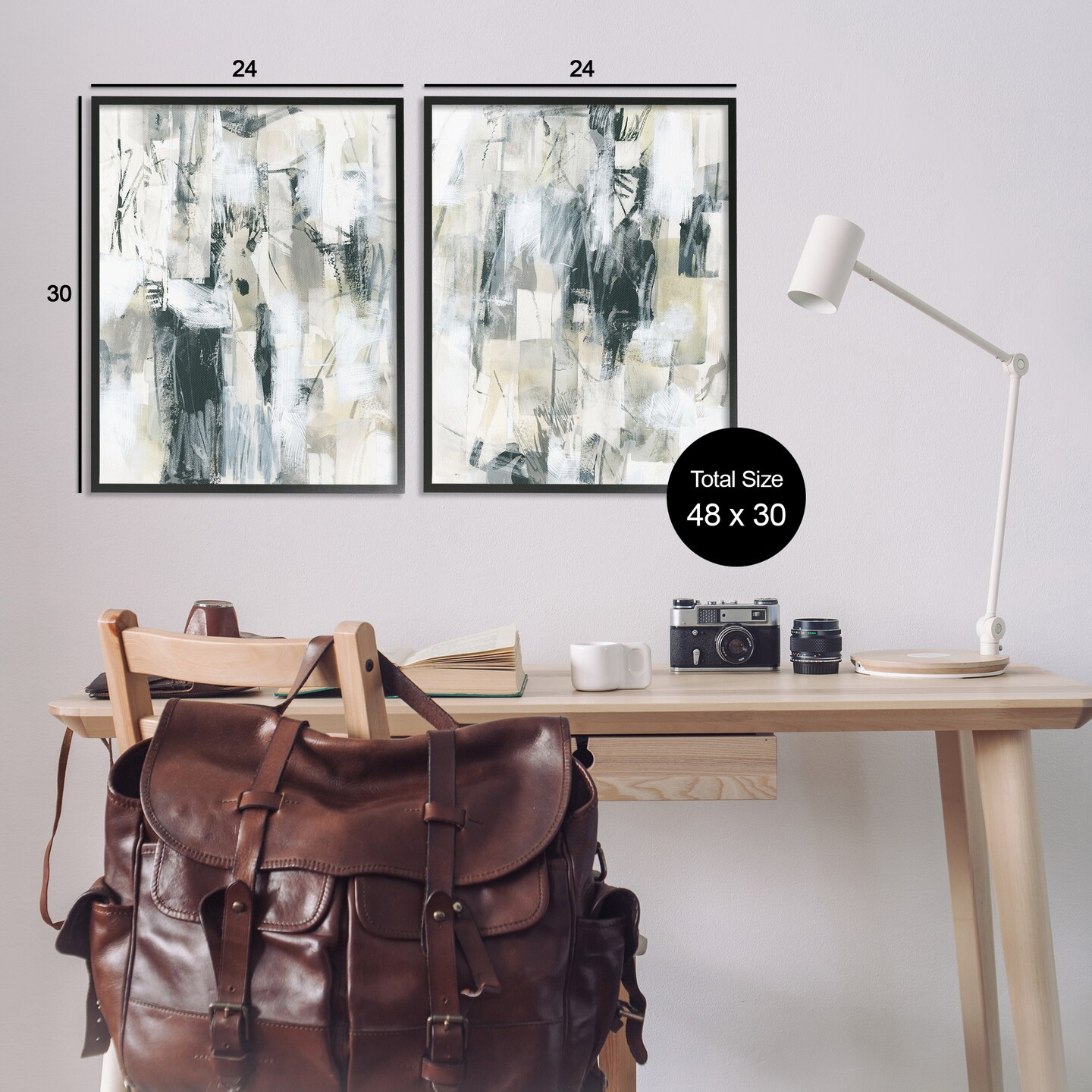 Stupell Industries Abstract Charcoal and Beige 2 pc Framed Giclee Wall Art Set Design by June Erica Vess