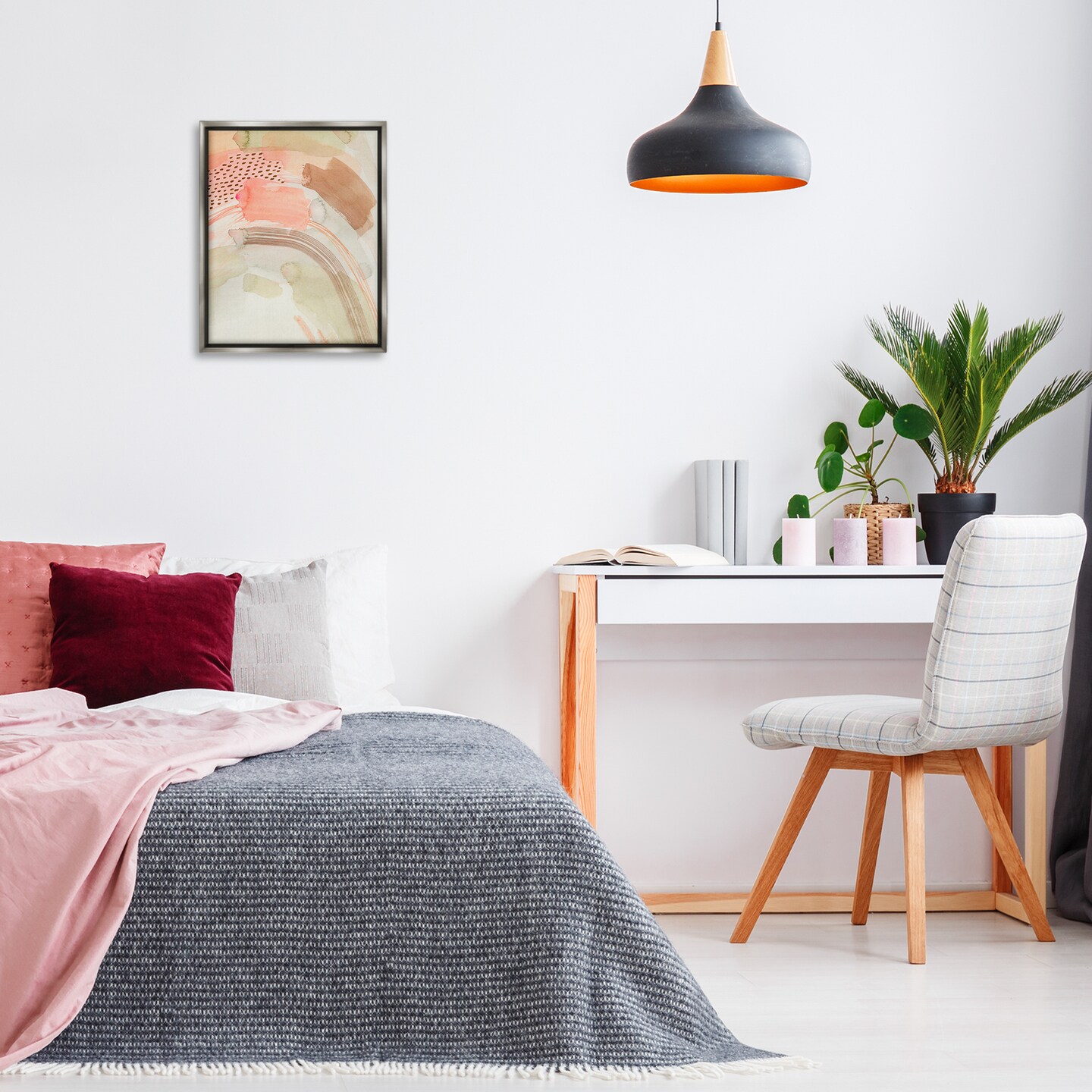 Stupell Industries Funky Blush & Beige Abstract Framed Floater Canvas Wall Art Design by Grace Popp