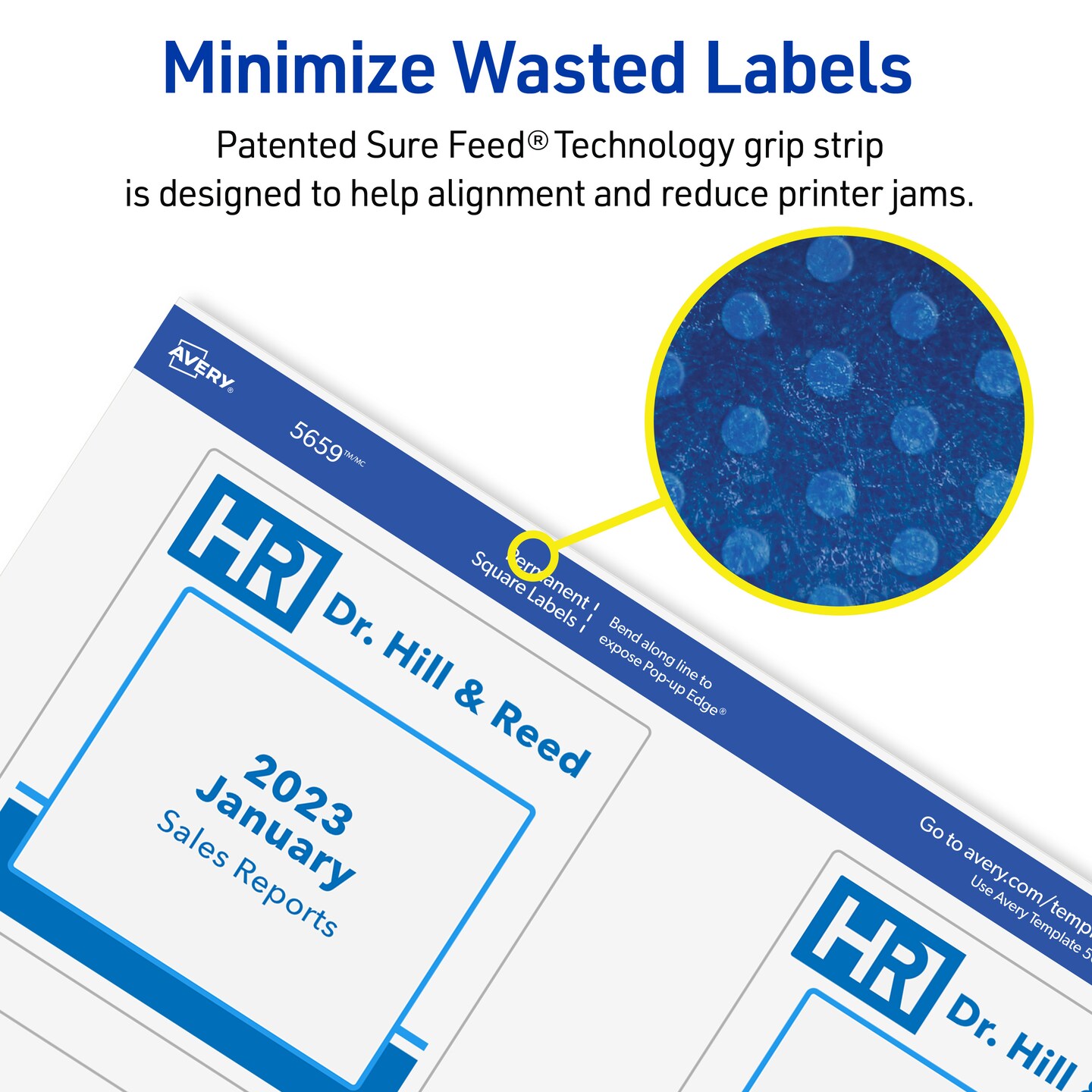 Avery Printable Square Labels with Sure Feed, 3&#x22; x 3&#x22;, Matte White, Permanent Adhesive, Laser &#x26; Inkjet Printers, 150 Blank Labels (5659)