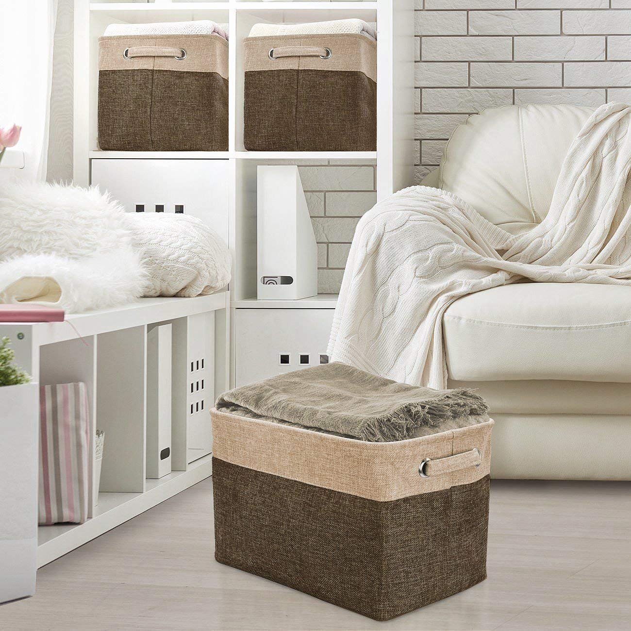Sorbus Fabric Storage Bins for Shelves - 15 Inch Sturdy Collapsible Storage Bins with 2 Handles, Foldable Baskets for Organizing Home, Closets, Shelf, Toys, Clothes, Large Decorative Storage Baskets