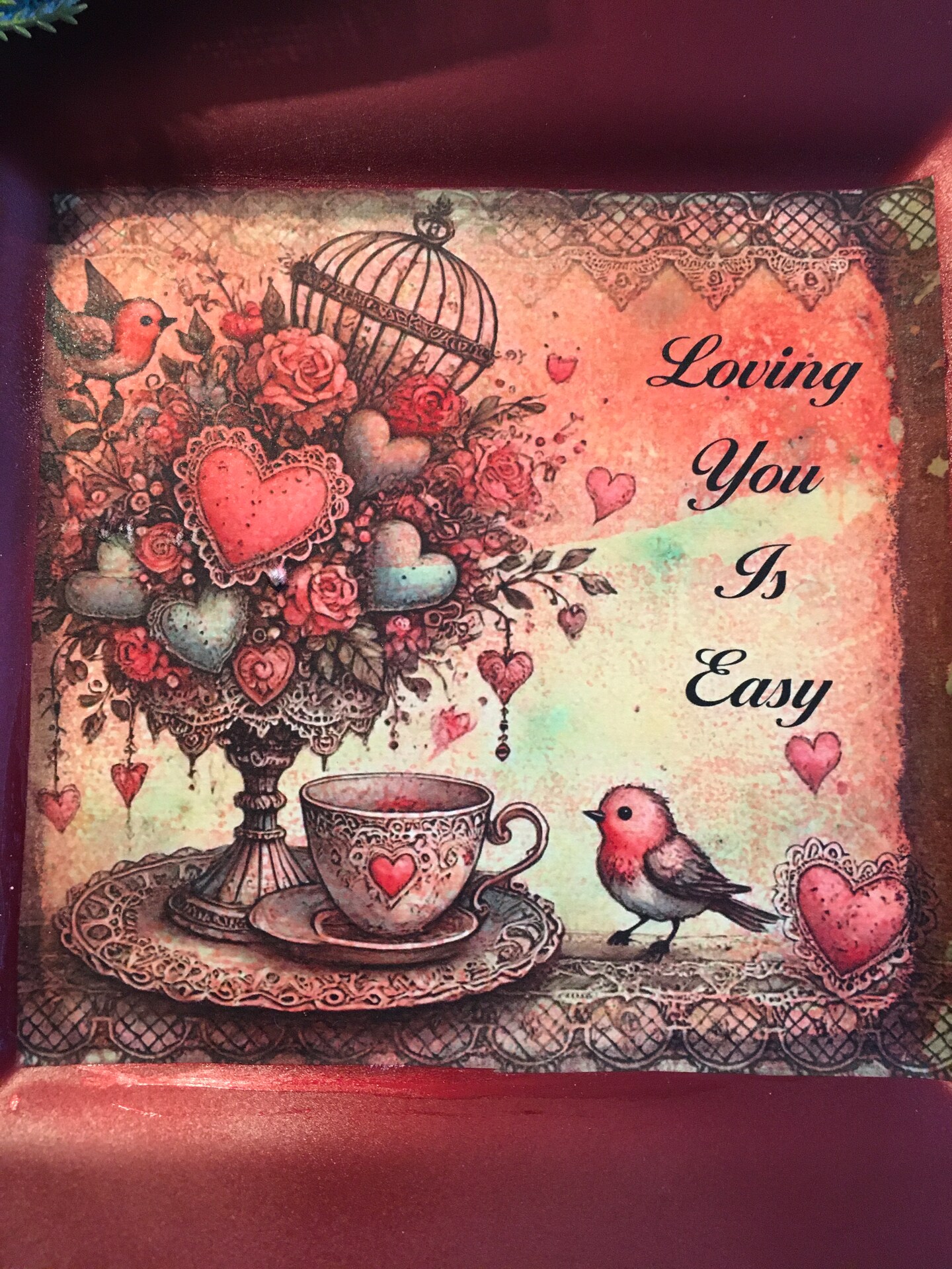 Dollar Tree Red Square Plastic Charger Plate Wall Art LOVING YOU IS EASY Valentine's Day Holiday Decor Handmade Gift Idea product 2