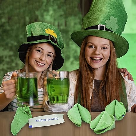 St Patricks Day Fortune Cookies (50 Individually Wrapped) Green With Irish Themed Sayings Party Favors &#x26; Treats by 4E&#x27;s Novelty
