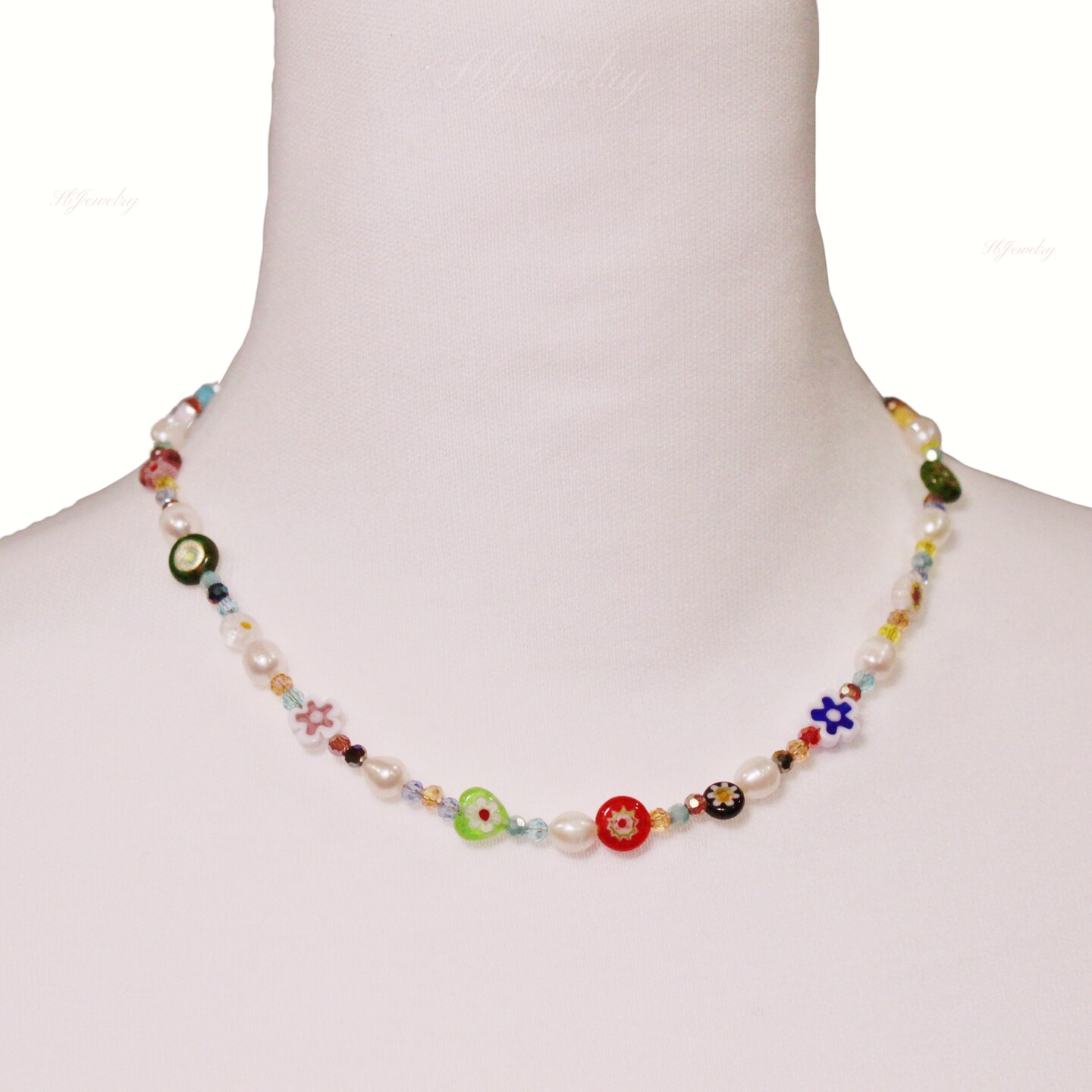 Freshwater Pearl Millefiori Glass Colorful Beaded Necklace 429284933414715392