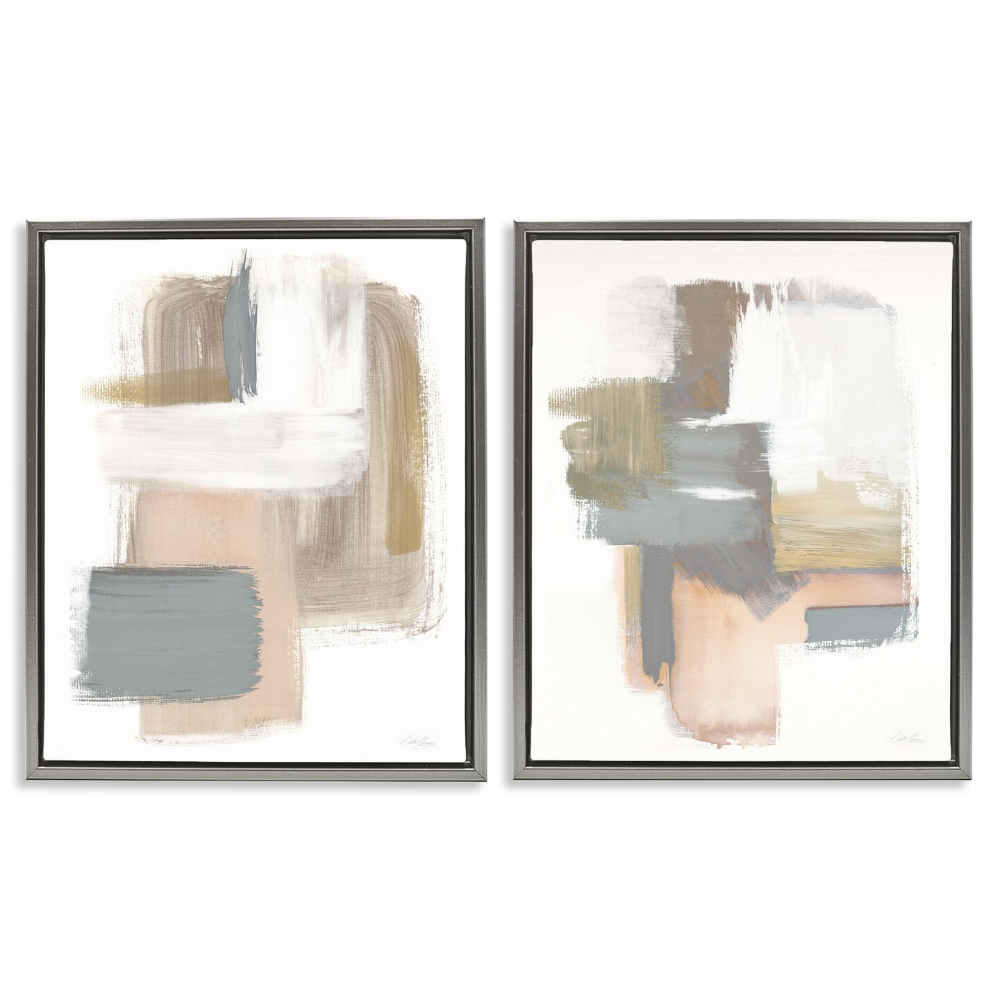 Stupell Industries Abstract Beige Brush Stroked Neutrals 2 pc Framed Floater Canvas Wall Art Set Design by Stella Chang