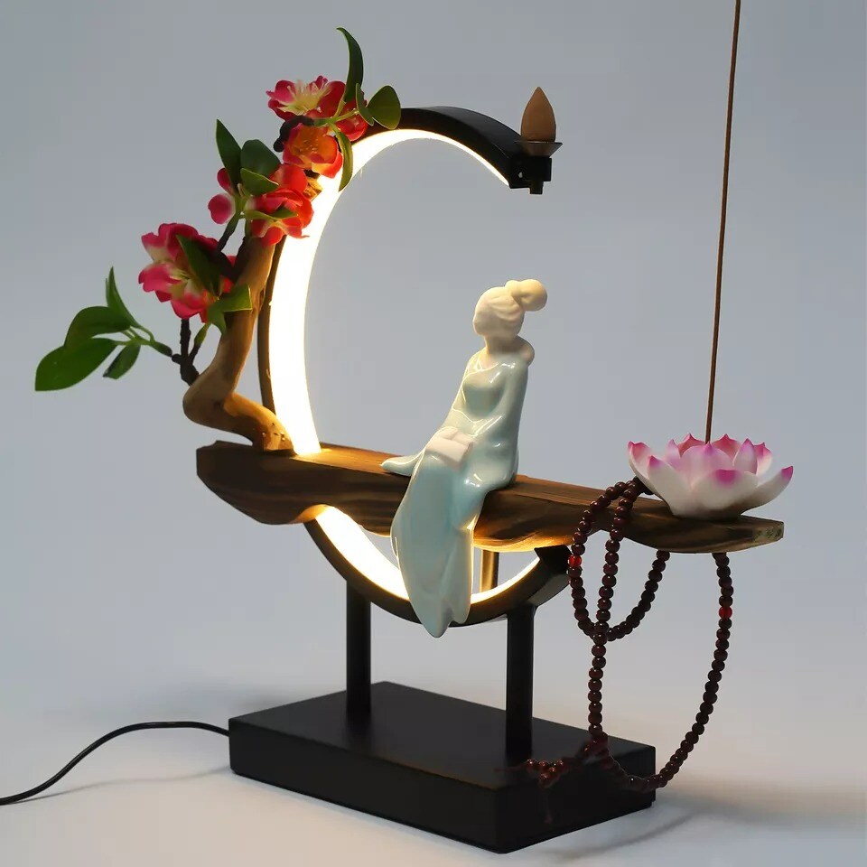 LED Cone Incense Burner Holder Smoke Fountain Waterfall Home Decor Backflow Gift