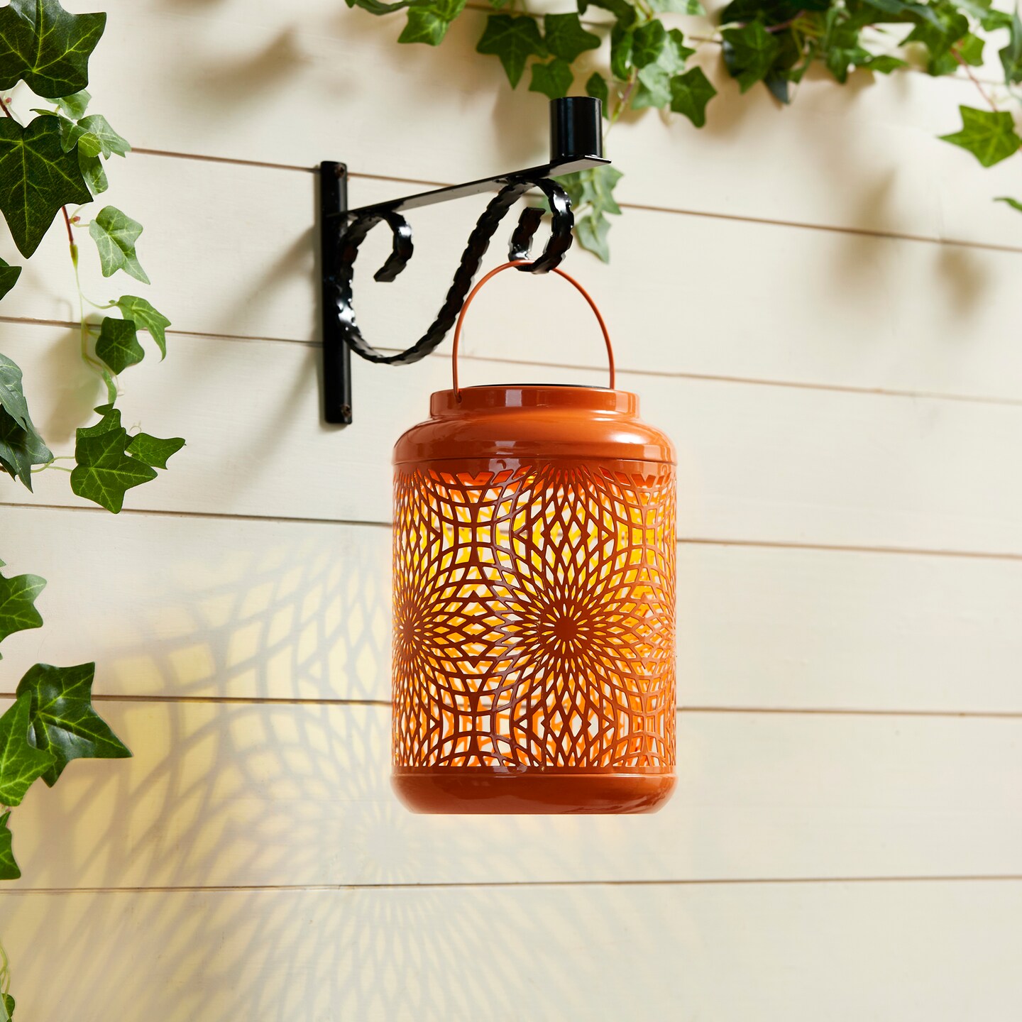 Set of 2/4 8.75&#x22;H Metal Cutout Scrollwork Solar Powered LED Outdoor Lantern with handle