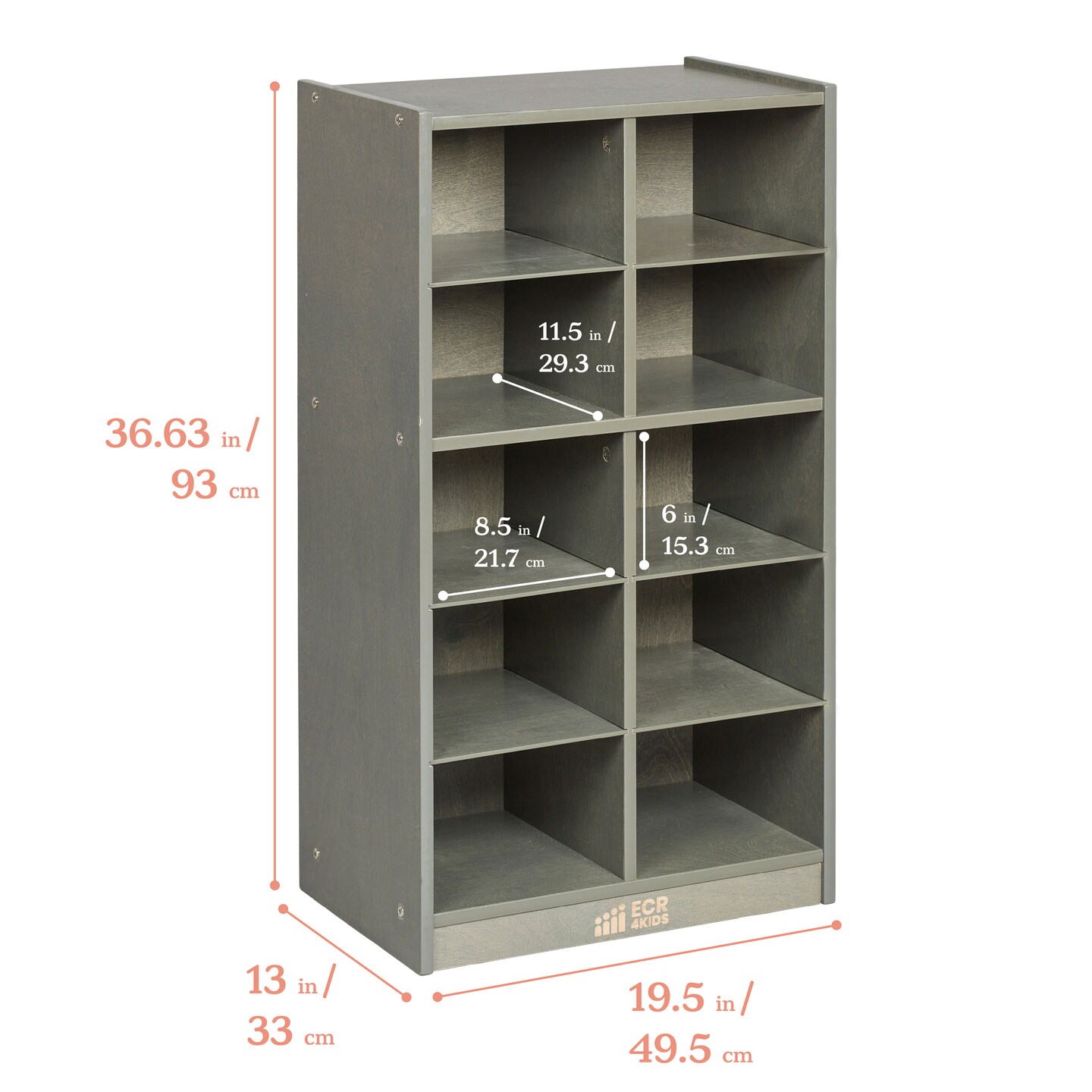 10 Cubby Mobile Tray Storage Cabinet, 5x2, Classroom Furniture