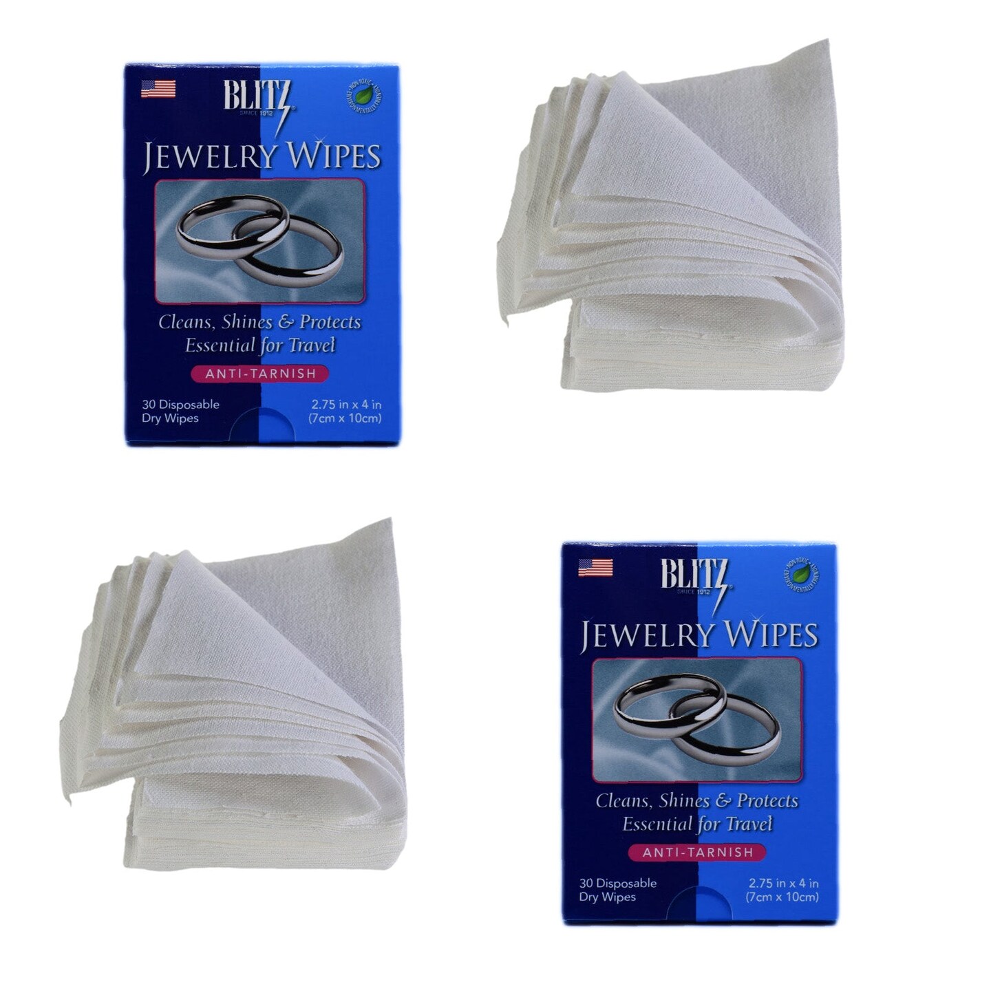 Blitz Jewelry Wipes - 60 Disposable Dry Wipes - Non-Toxic and Environmentally Friendly - Made in the USA