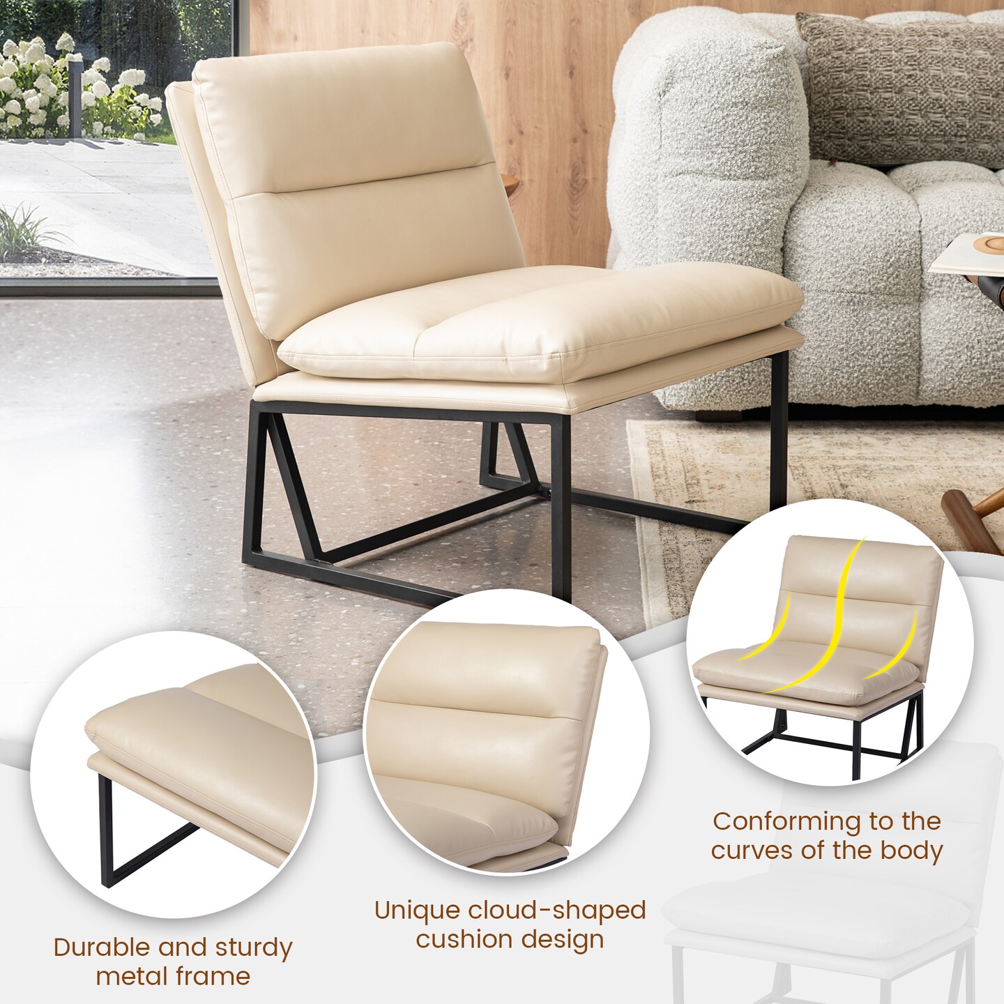 30.25&#x22;H Modern Soft PU Leather Armless Accent Chair