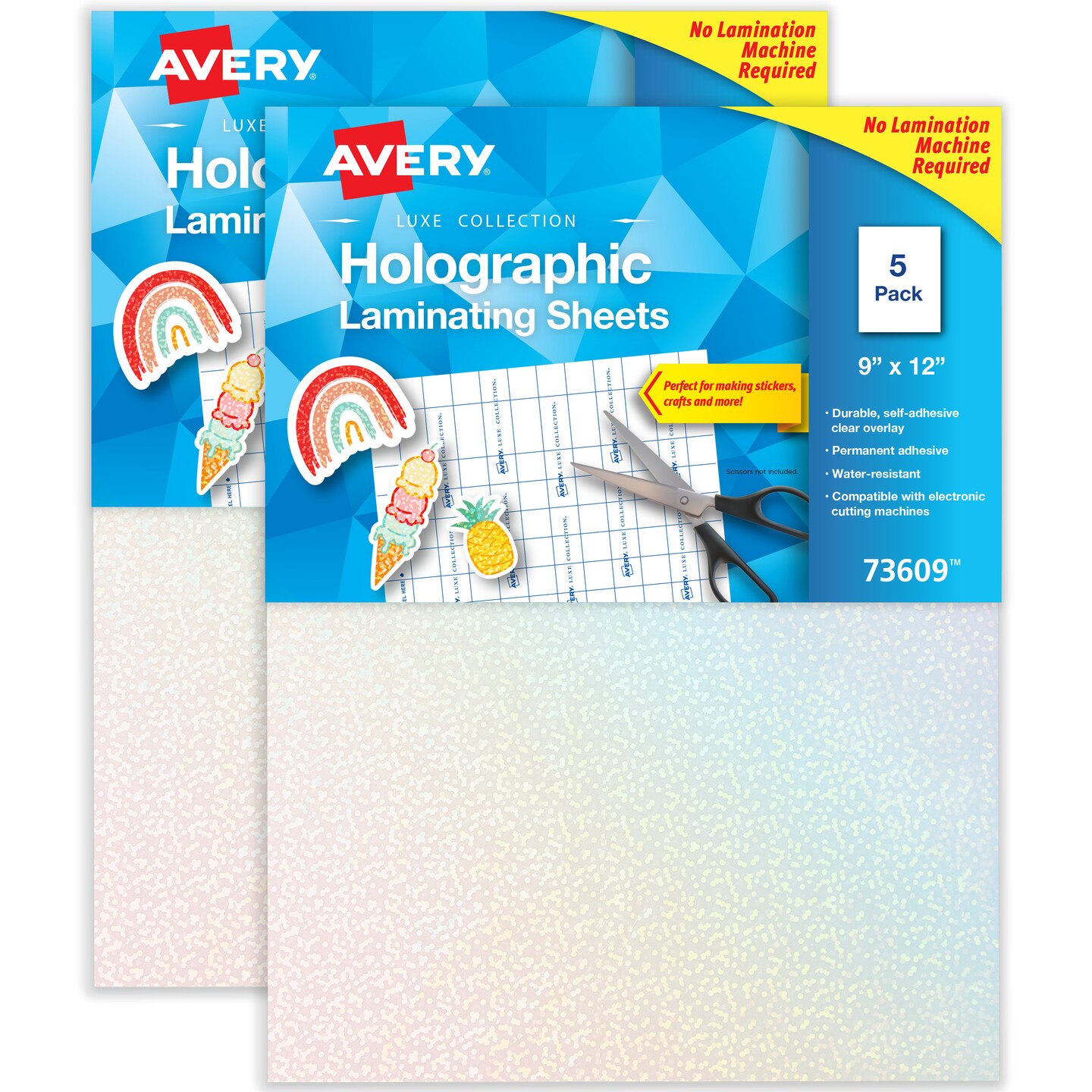 Avery Luxe Collection Holographic Laminating Sheets, Speckled Dots Design, 9&#x22; x 12&#x22;, Self-Adhesive, 10 Holographic Laminate Sheets Total (2-Pack of 73609)