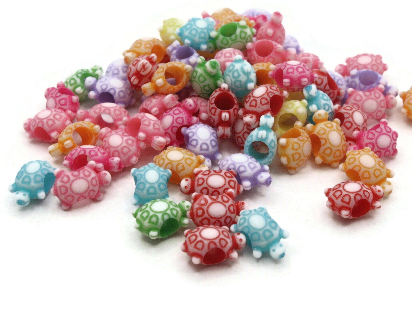 75 14mm Assorted Colors Large Hole Turtles Plastic Beads bI1