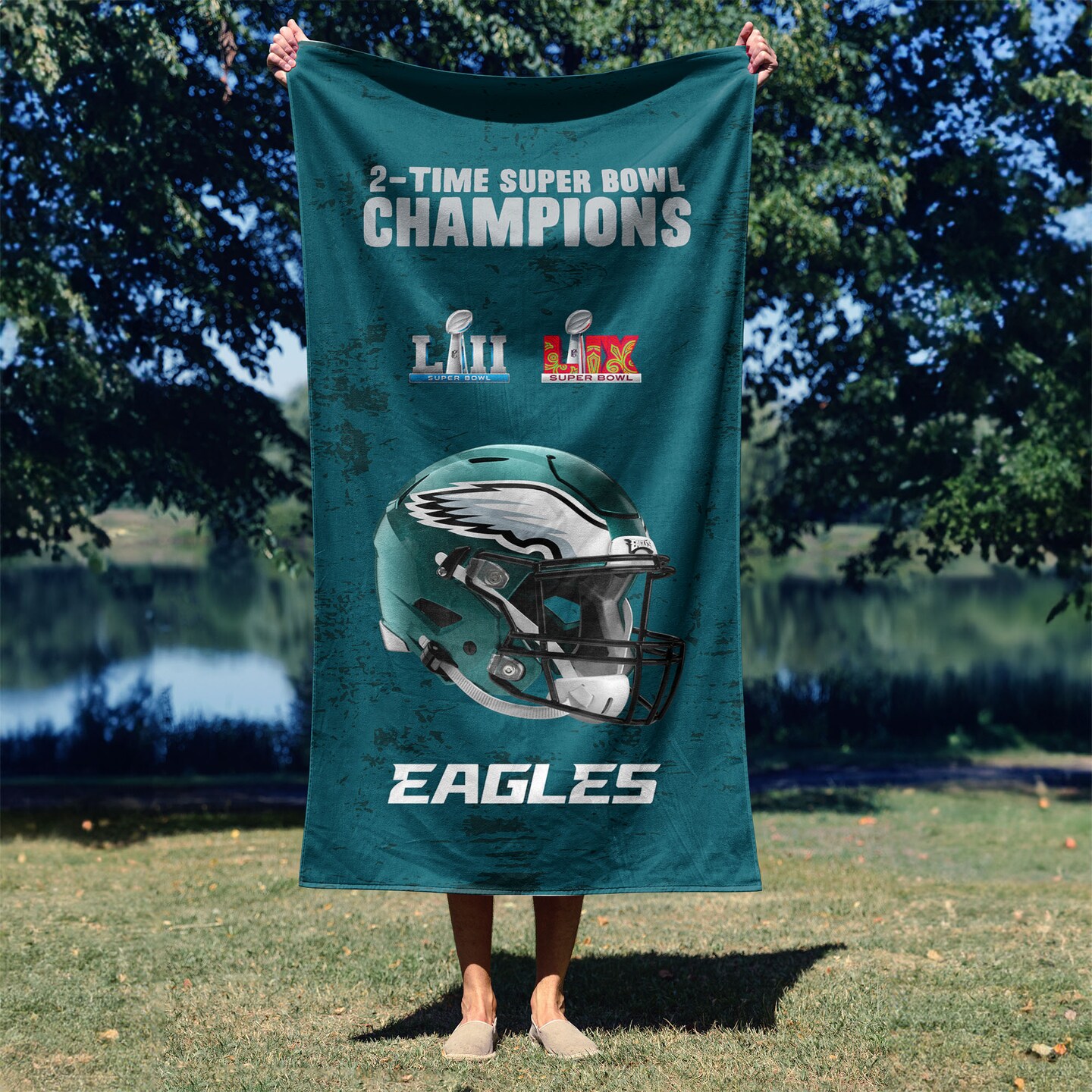 NFL Philadelphia Eagles 2025 Super Bowl LIX Multi Champ Unstoppable Beach Towel 30X60 Inches