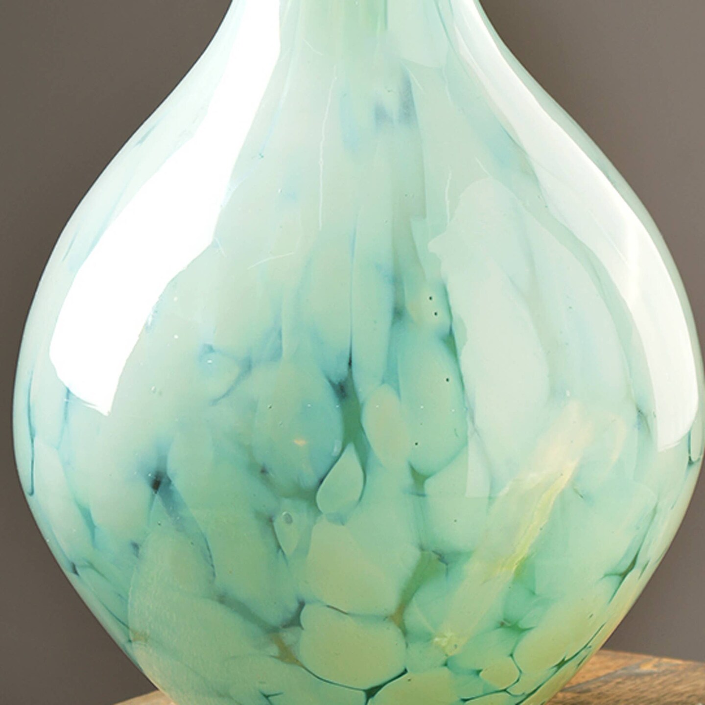 Decorative White Splutter Green Glass Rounded Vase-8.5x11 inch