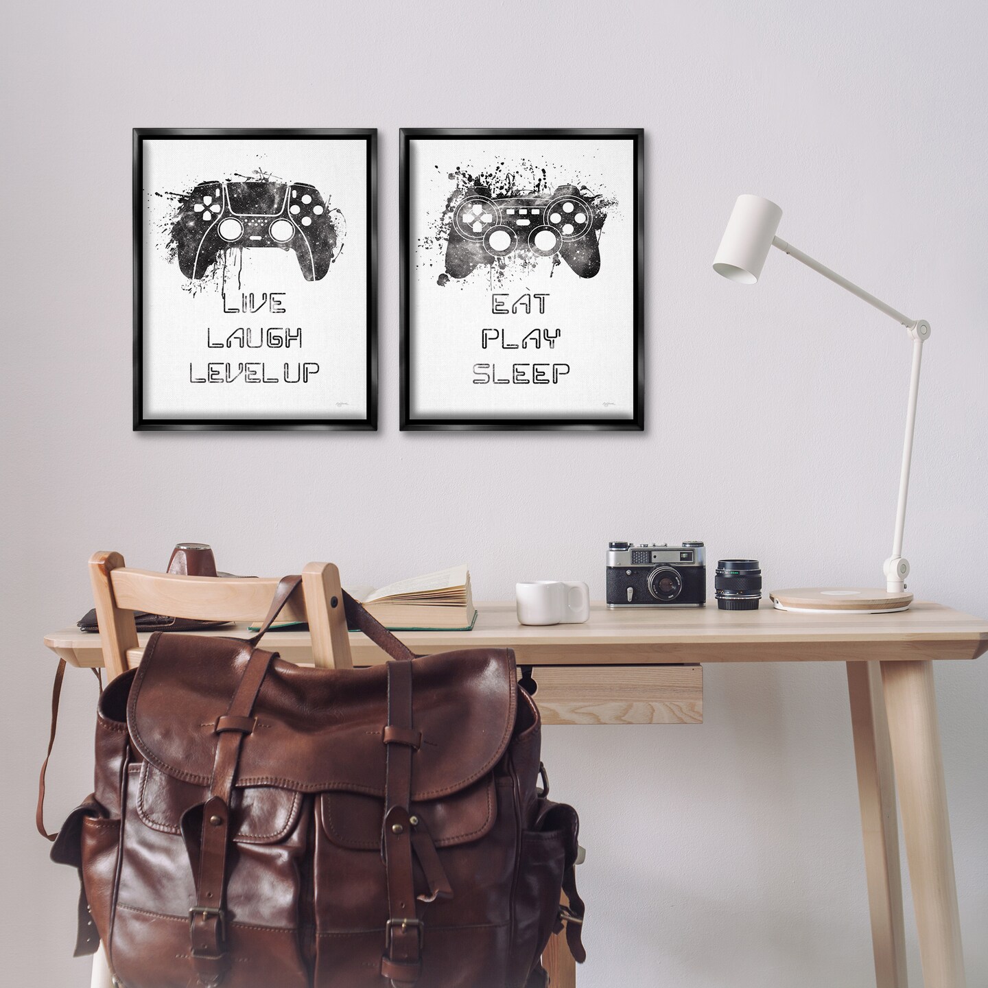 Stupell Industries Gamer Play Splash Controllers 2 pc Framed Floater Canvas Wall Art Set Design by Mary Urban