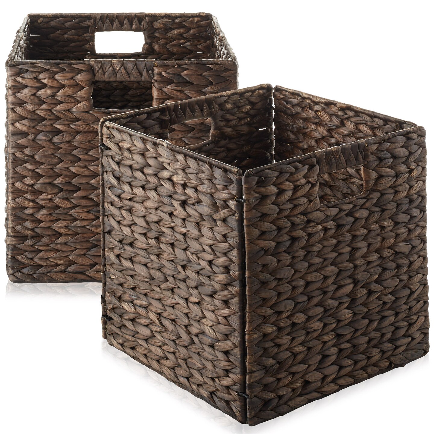 Casafield 13" x 13" Water Hyacinth Storage Baskets Collapsible Cube Organizers, Woven Bins for Bathroom, Bedroom, Laundry, Pantry, Shelves