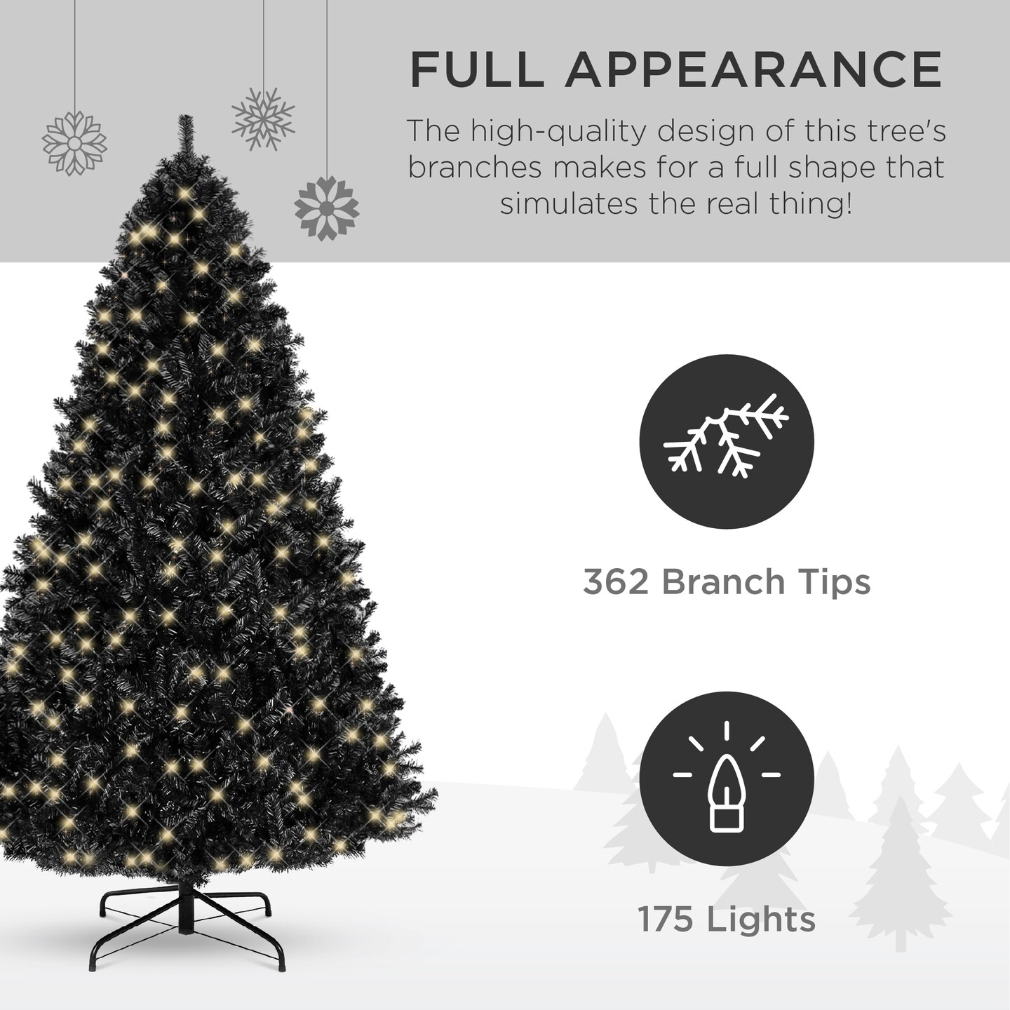 Best Choice Products Pre-Lit Black Christmas Tree, Artificial Holiday Decoration w/ Branch Tips, Incandescent Lights