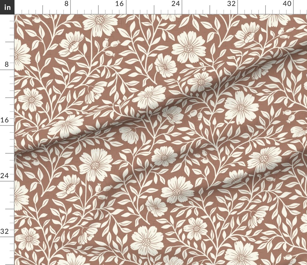 Various Fabrics by the Yard or Fat Quarter Rustic Farmhouse Floral Cottagecore Cabincore Boho Primitive Prairie Neutral Florals Brown Beige Mocha Custom Printed Fabric by Spoonflower