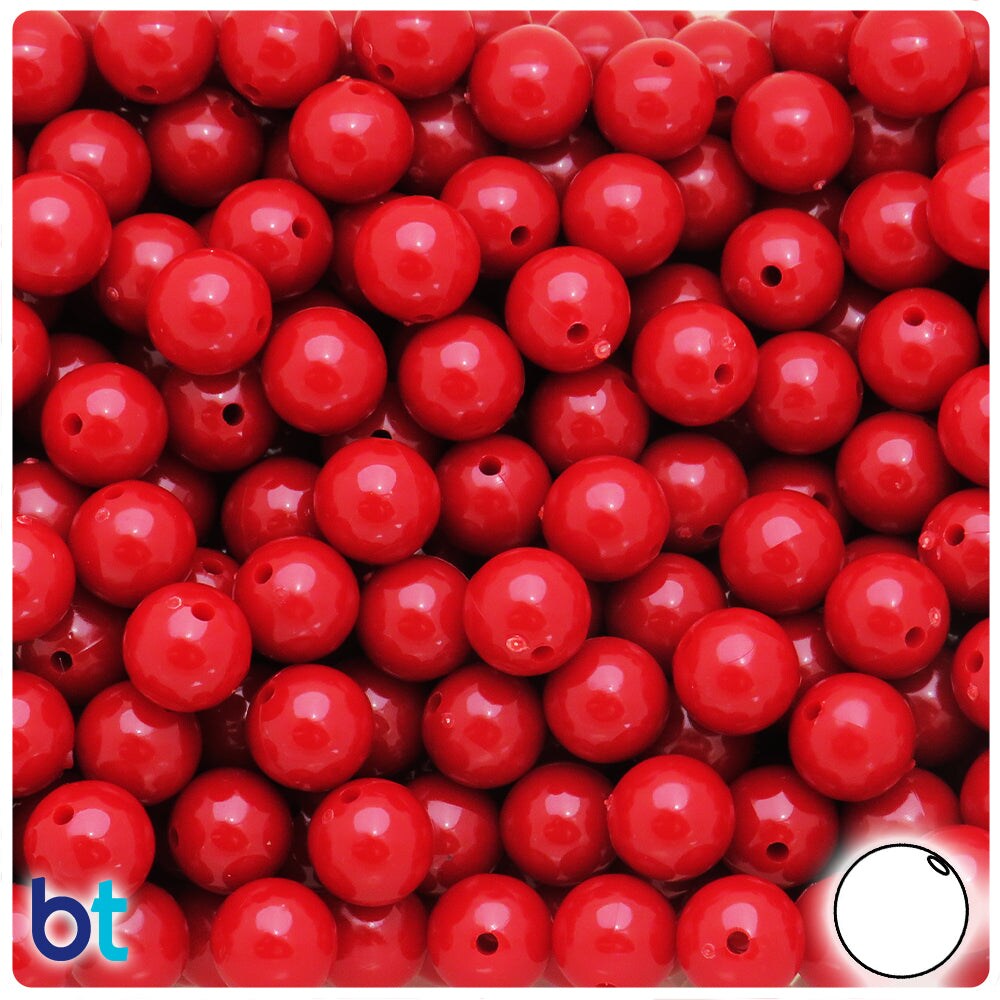 BeadTin Red Opaque 10mm Round Plastic Craft Beads (150pcs)
