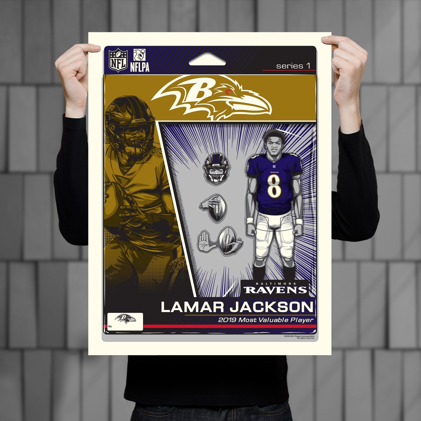 Phenom Gallery Baltimore Ravens Lamar Jackson Action Figure 18" x 24" Deluxe Framed Serigraph