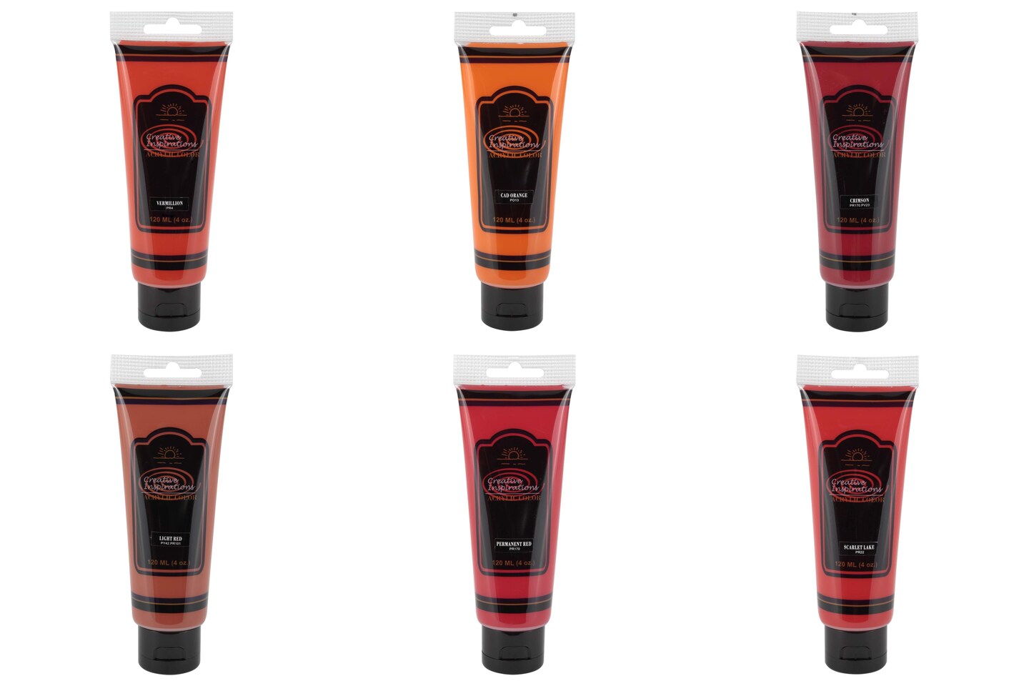 Creative Inspirations Acrylic Paint Orange and Red Set of 6, 120mL Tubes, Smooth & Creamy Consistency, Vibrant Pigmentation, Great Coverage for Artists - Clean Up with Soap & Water