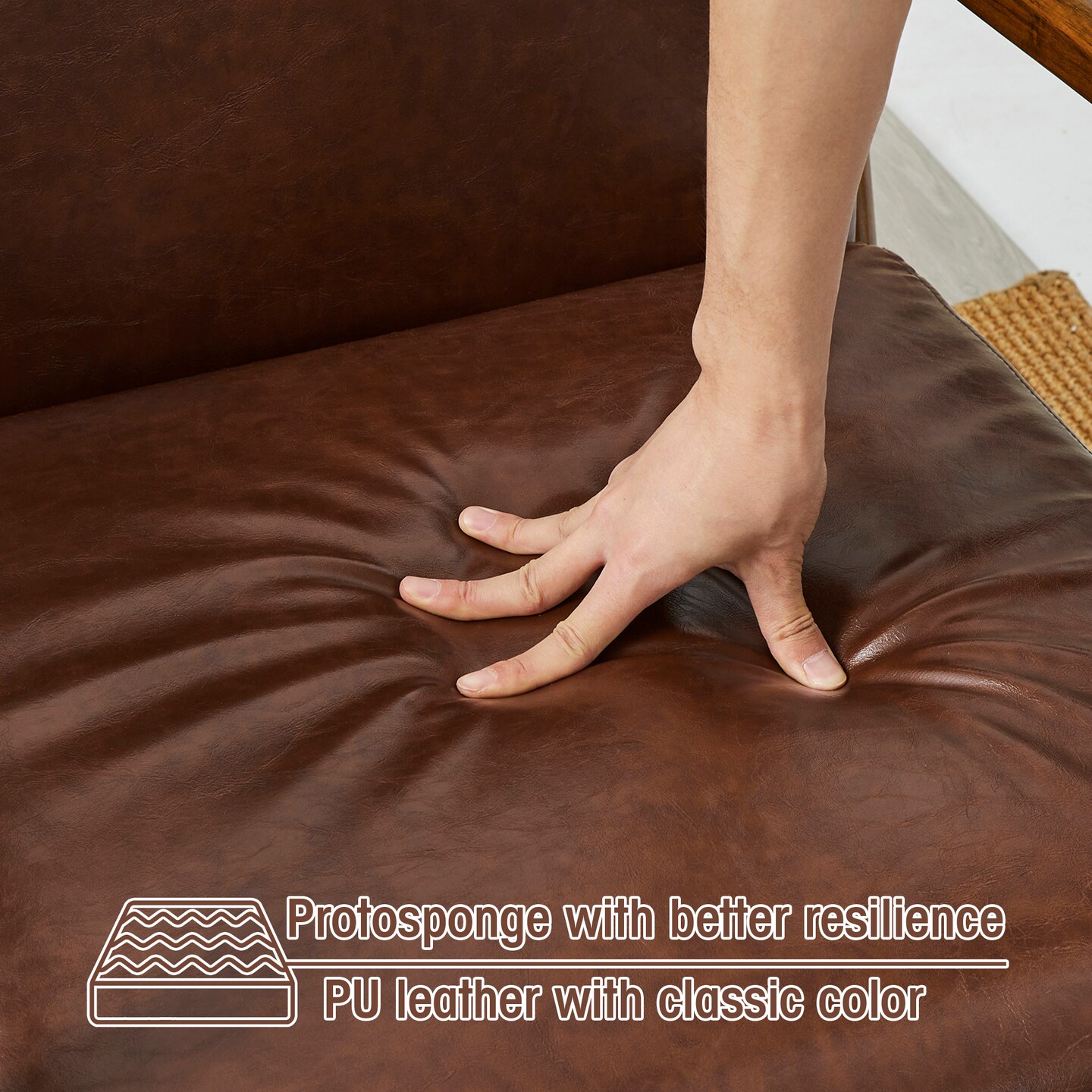 Set of 2 30.75&#x22;H Mid-Century Modern PU Leather Armchair Accent Chairs with Pillow