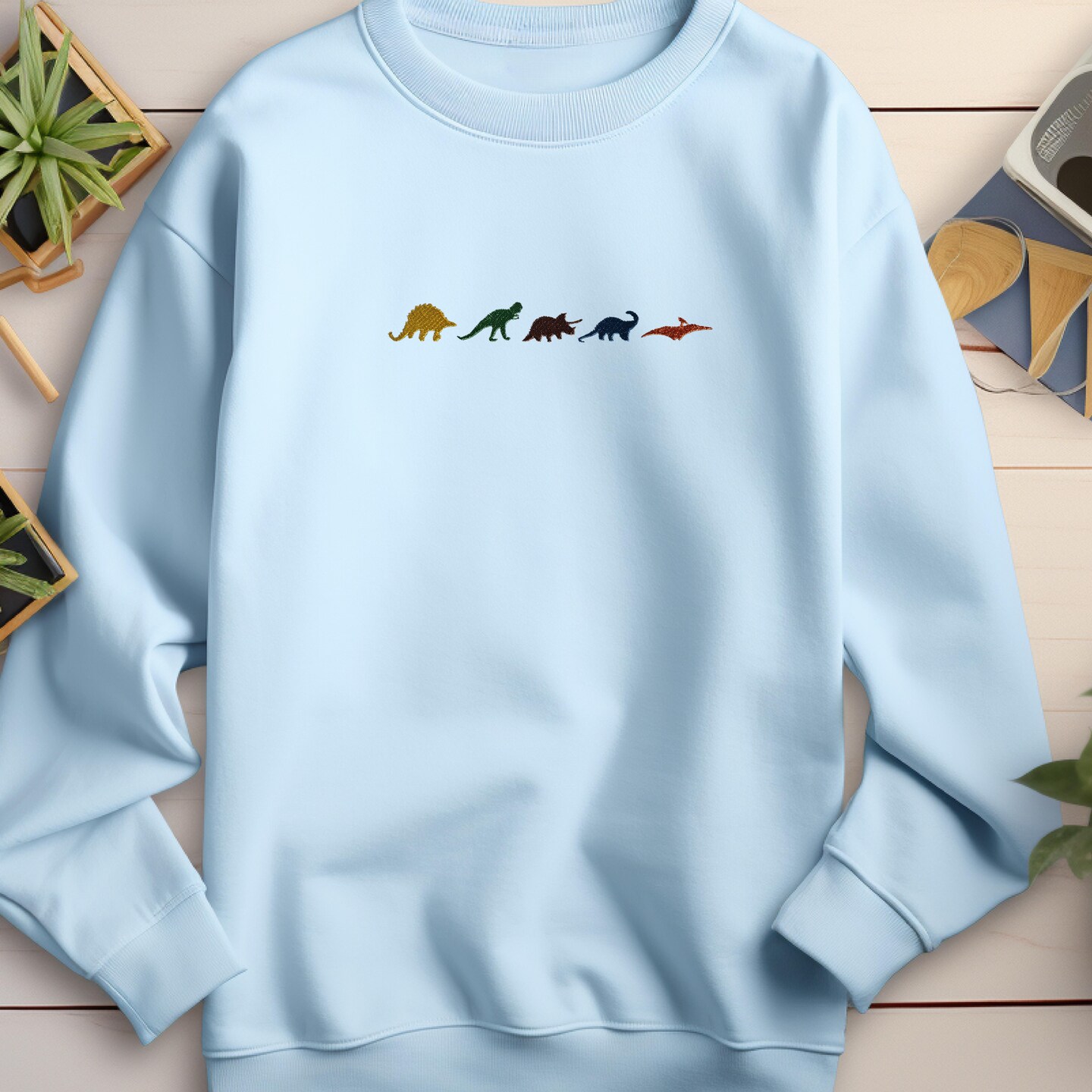 Embroidered Sweatshirt Dinosaur Sweater Gift Comfy Women's
