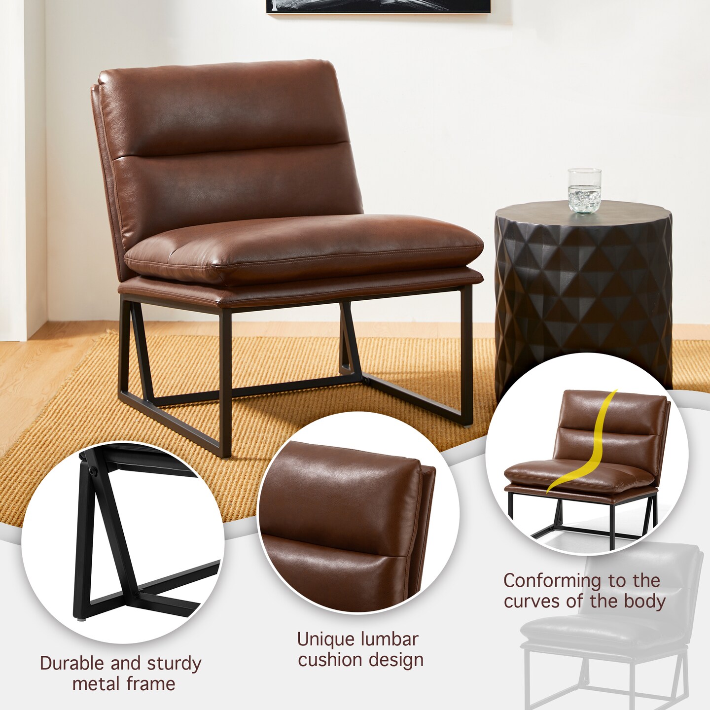 30.25&#x22;H Modern Soft PU Leather Armless Accent Chair