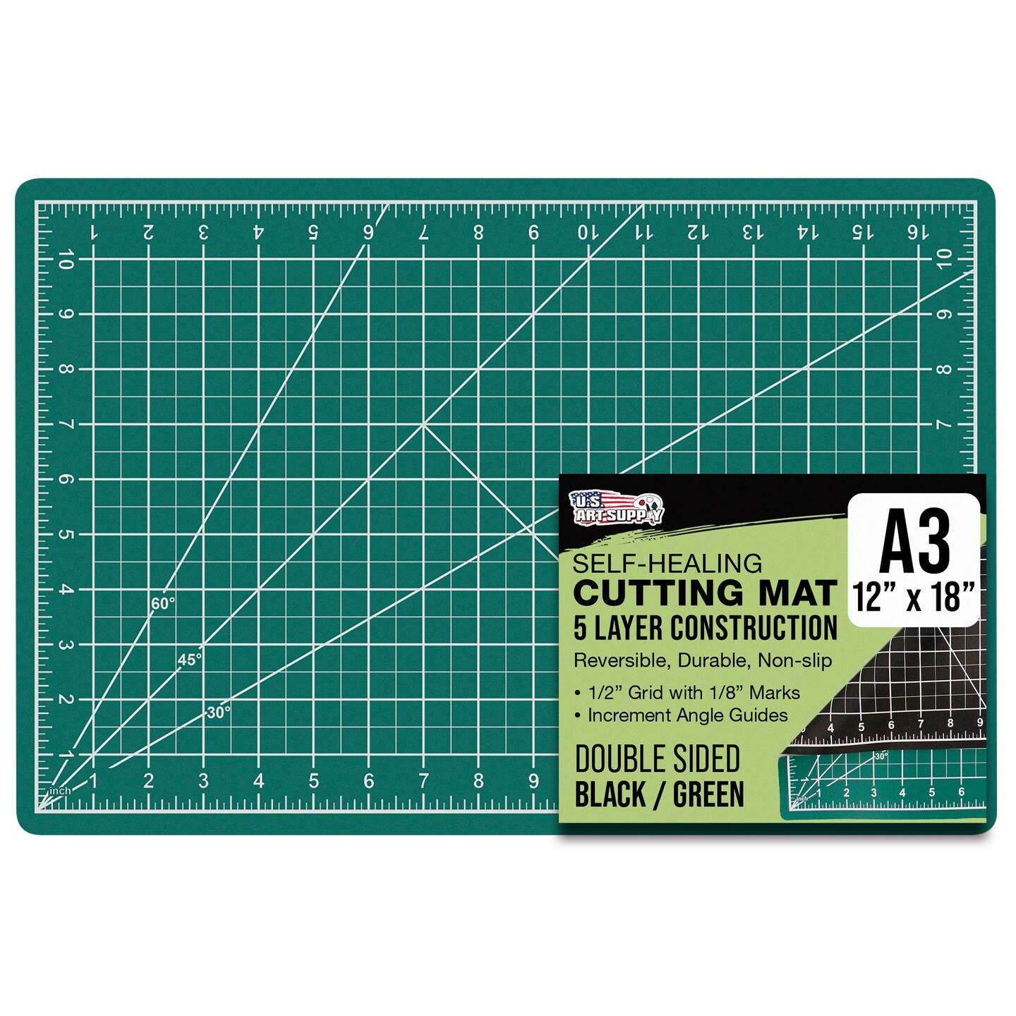 12&#x22; x 18&#x22; Green/Black Professional Self Healing 5-Ply Double Sided Durable Non-Slip Cutting Mat Great for Scrapbooking Quilting Sewing Arts Crafts