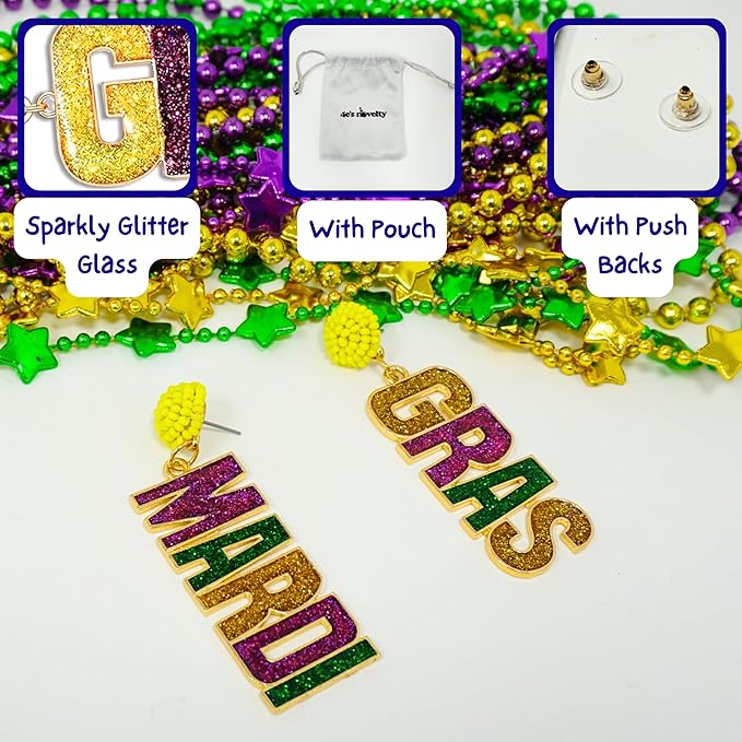 Mardi Gras Beaded Dangle Earrings for Women by 4E&#x27;s Novelty - Festival Accessories and Fashion Jewelry