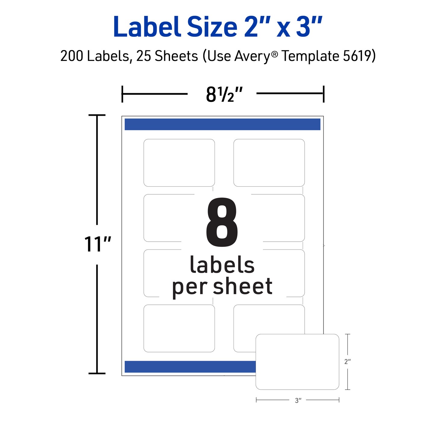 Avery Printable Rectangular Labels with Sure Feed, 2" x 3", Matte White, Permanent Adhesive, Laser & Inkjet Printers, 200 Blank Labels (5619)