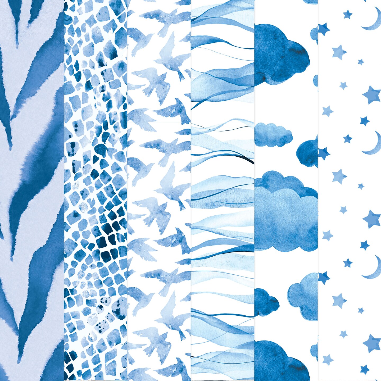 BLUE COLORWAYS II PATTERN 12 X12 SCRAPBOOK PAPER SET
